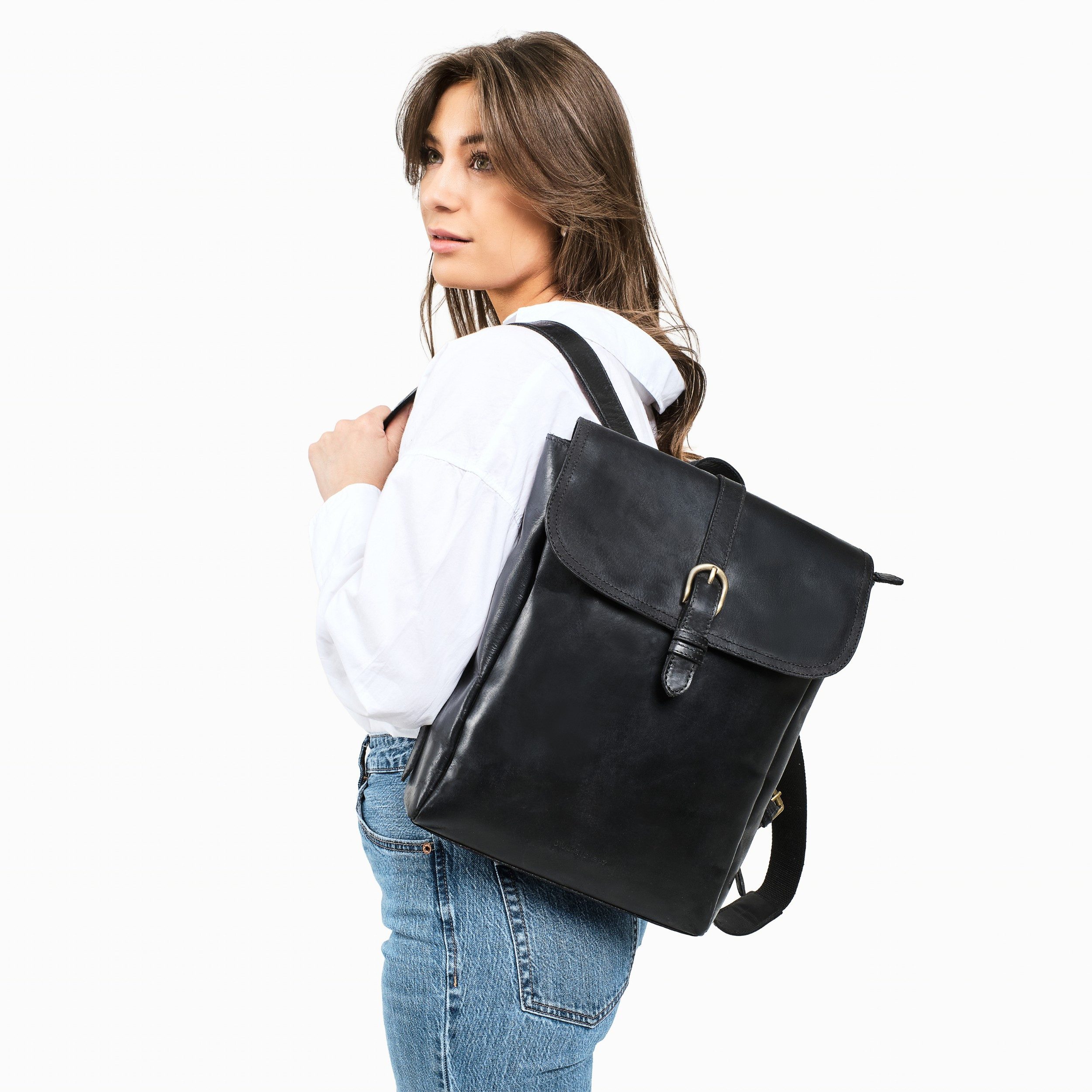 DRAKENSBERG Tagesrucksack »Tara« Schwarz, Cityrucksack für Damen aus Leder mit 13" Laptopfach, hochwertig