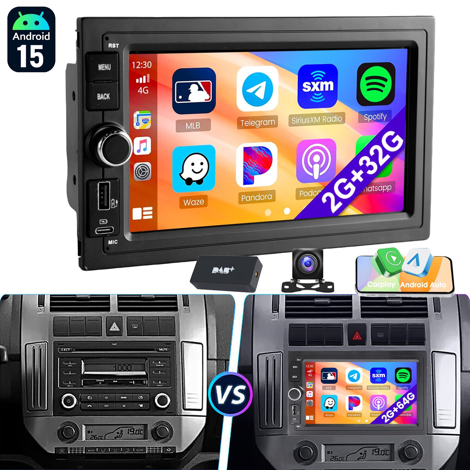 ESSGOO 7'' Android15 CarPlay Für VW Golf 4 Polo 9N Passat B5 Auto Radio BT4.1 Navigationsgerät (Apple Carplay Android Auto GPS Navi WIFI BT EQ mit USB- und Type-C)