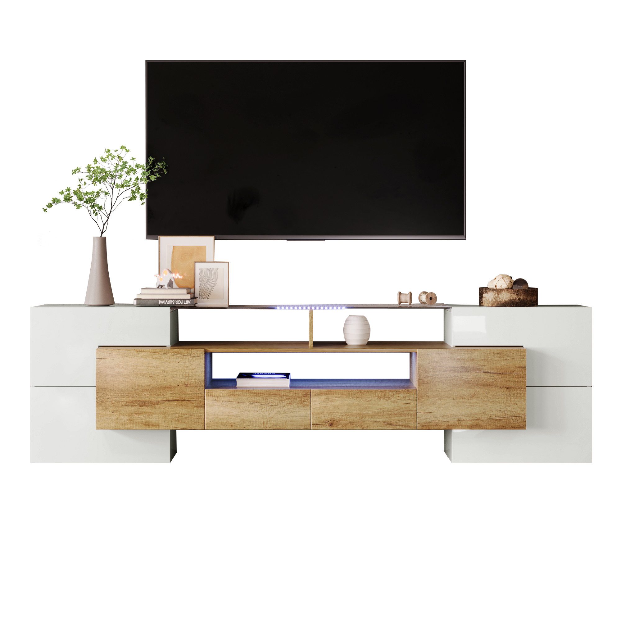 MODFU TV-Schrank Lowboard (1-St., Weiß, 200 günstig online kaufen