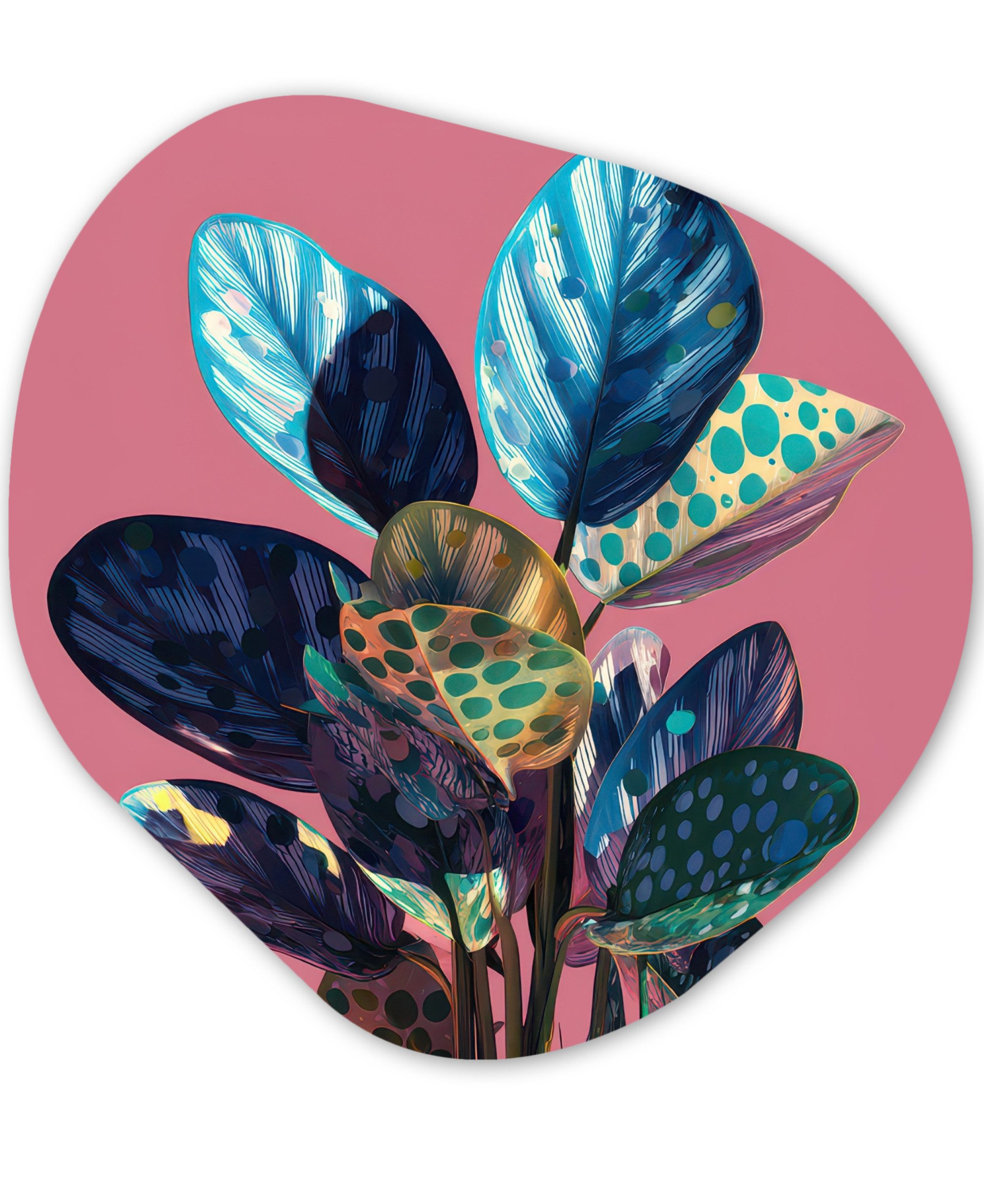 MuchoWow Gemälde Pflanze - Blätter - Punkte - Abstrakt, Fotodruck (1 St), Wandbild Abstrakt, Wohnzimmer Schlafzimmer Wanddekoration, 40x40 cm