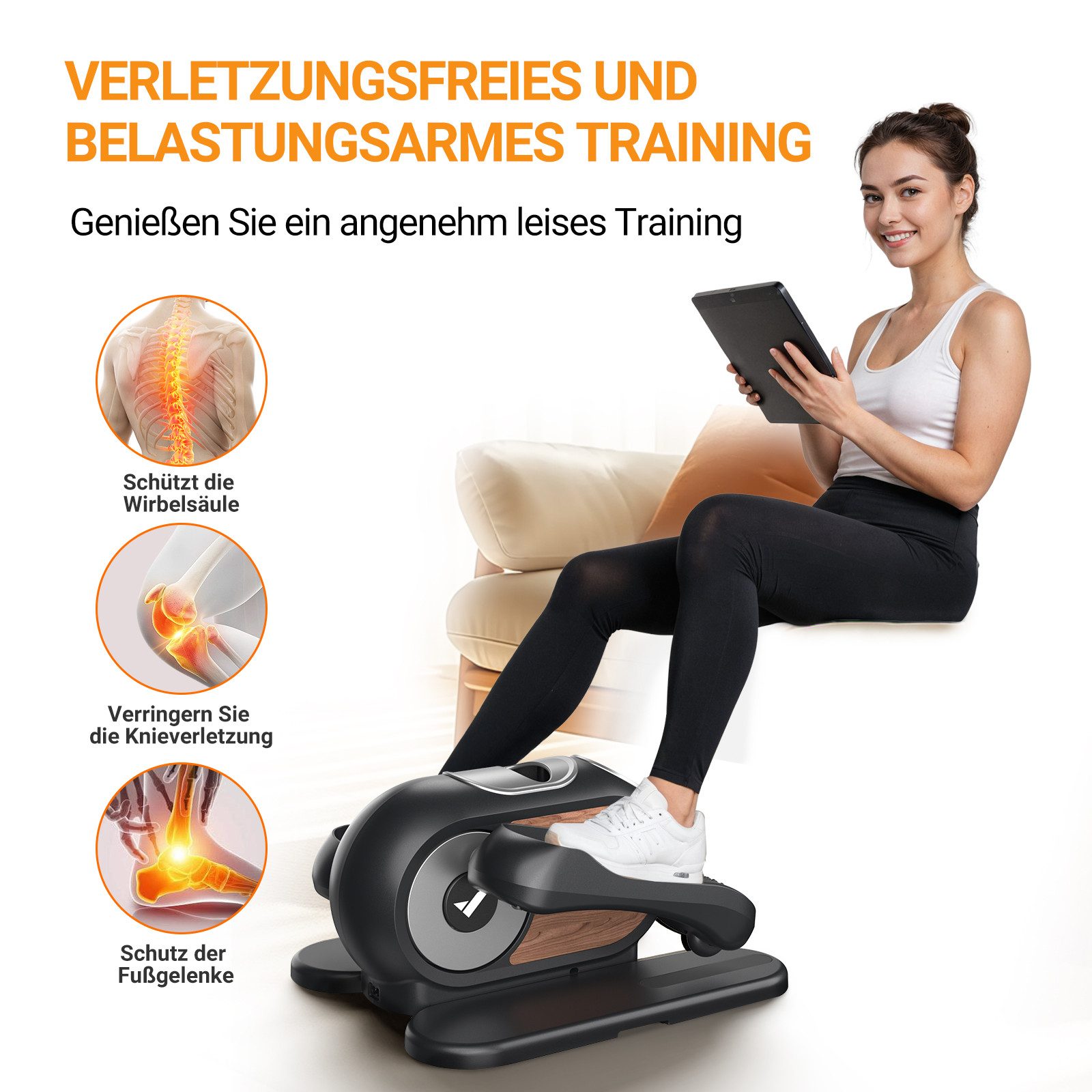 MERACH Crosstrainer Mini Ellipsentrainer, Untertisch Crosstrainer für Zuhause (12-stufiger einstellbarer Widerstand/Geschwindigkeit, Fernbedienung, platzsparend, 100% vormontiert, LCD-Display, langlebiger Beintrainer), Auto- & Manueller Modus, geräuscharm, ideal für Senioren, Erwachsene