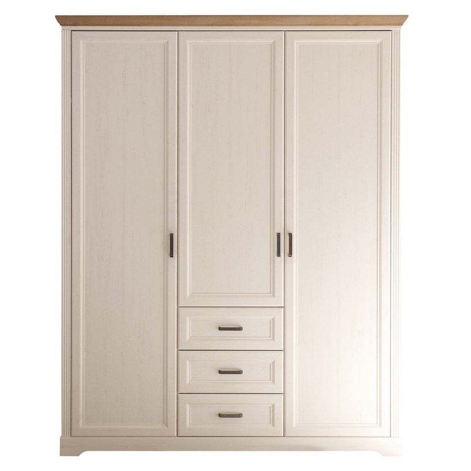 Lomadox Kleiderschrank JASPER-78 Anderson Pine Nb. weiß, Eiche Nb., 3  Türen, 3 Schubkästen, 164 cm