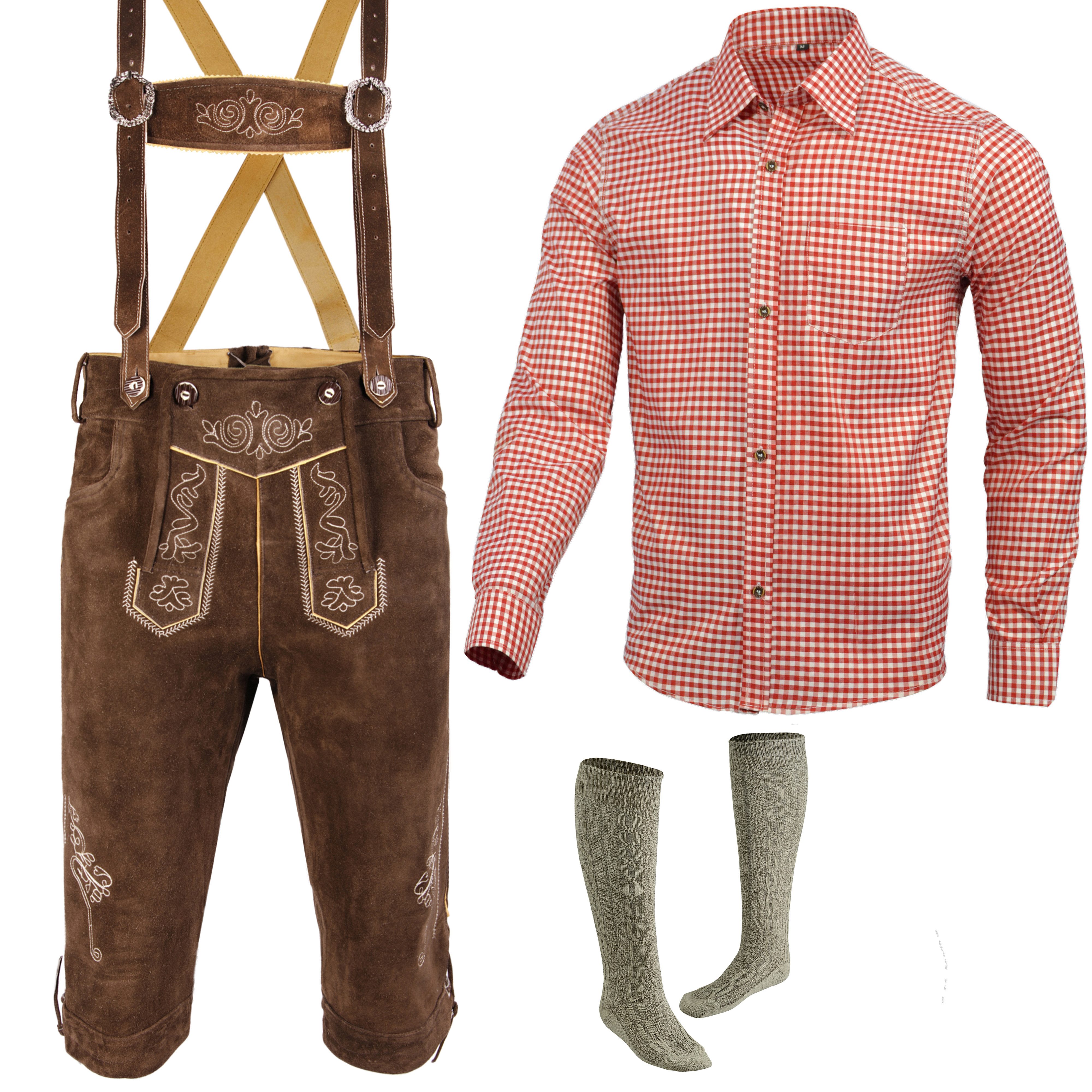 Myooka Trachtenlederhose Trachtenlederhose Herren kniebund knielang Bayerische Trachten Set
