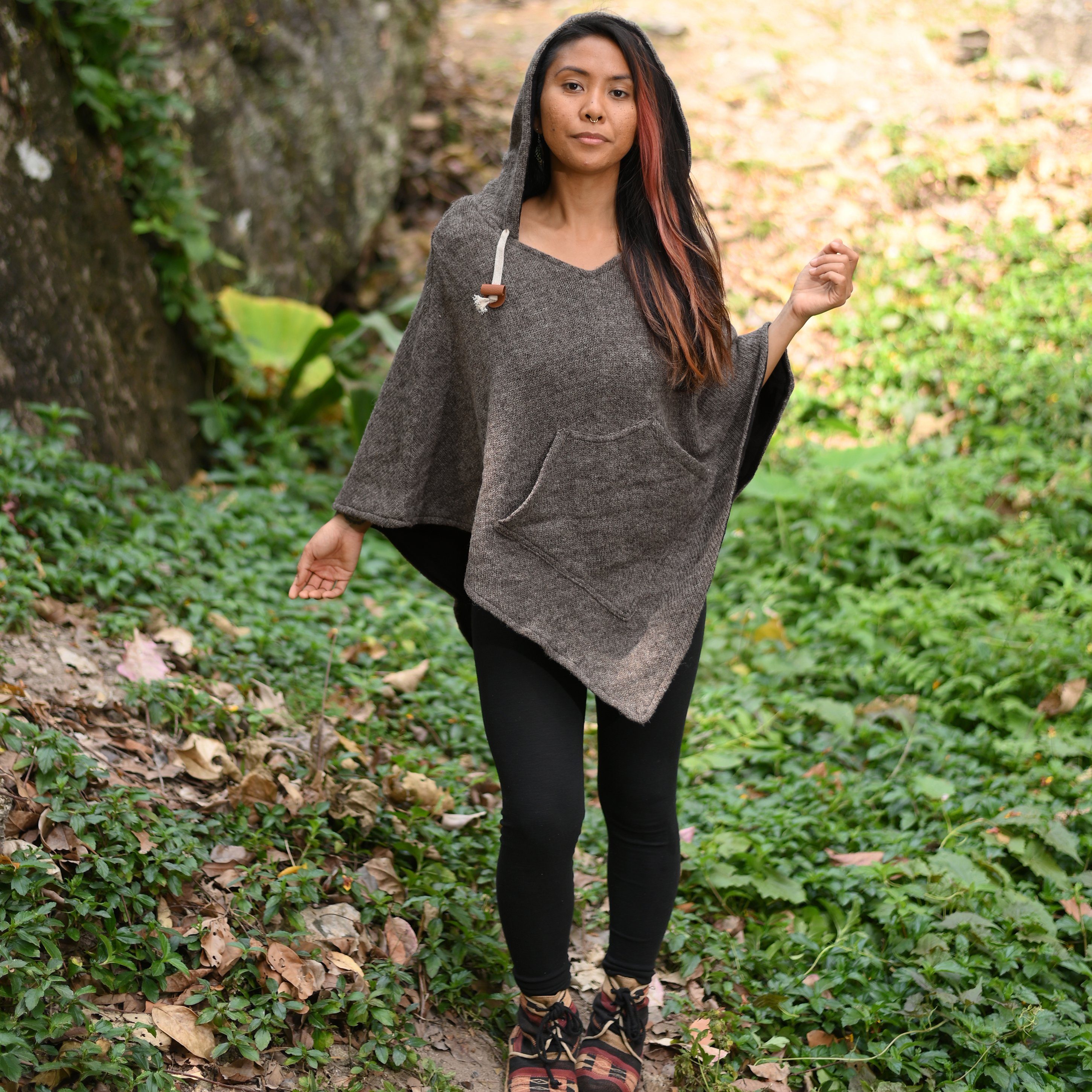 virblatt Poncho Herren Wolle & Poncho Damen Winter, UNISEX Wolle & Polarfleece Wollponcho mit Fleecefutter