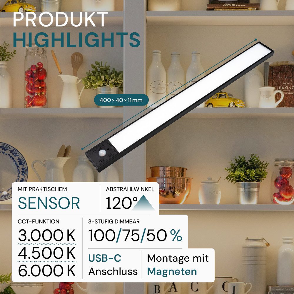 LUXULA LED Unterbauleuchte LUXULA LED Unterbauleuchte 60 cm 4 W CCT einstellbar Schwarz, LED fest integriert, Farbwechsler