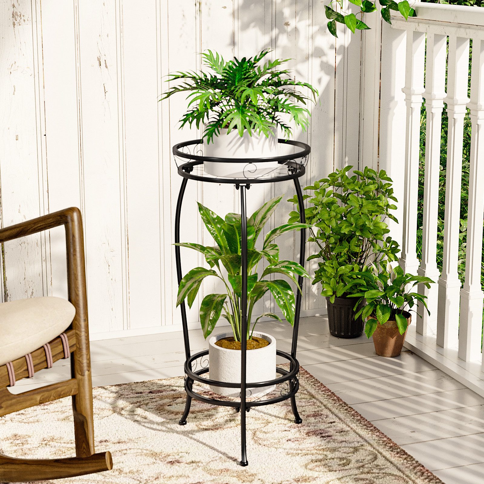 Bamworld Blumenständer Zweistöckiger Pflanzenständer, Metallregal, 69cm hoch, 45kg Tragkraft (1 St), Rostfrei & stabiles Blumentopf-Gestell, Innen/außen nutzbar