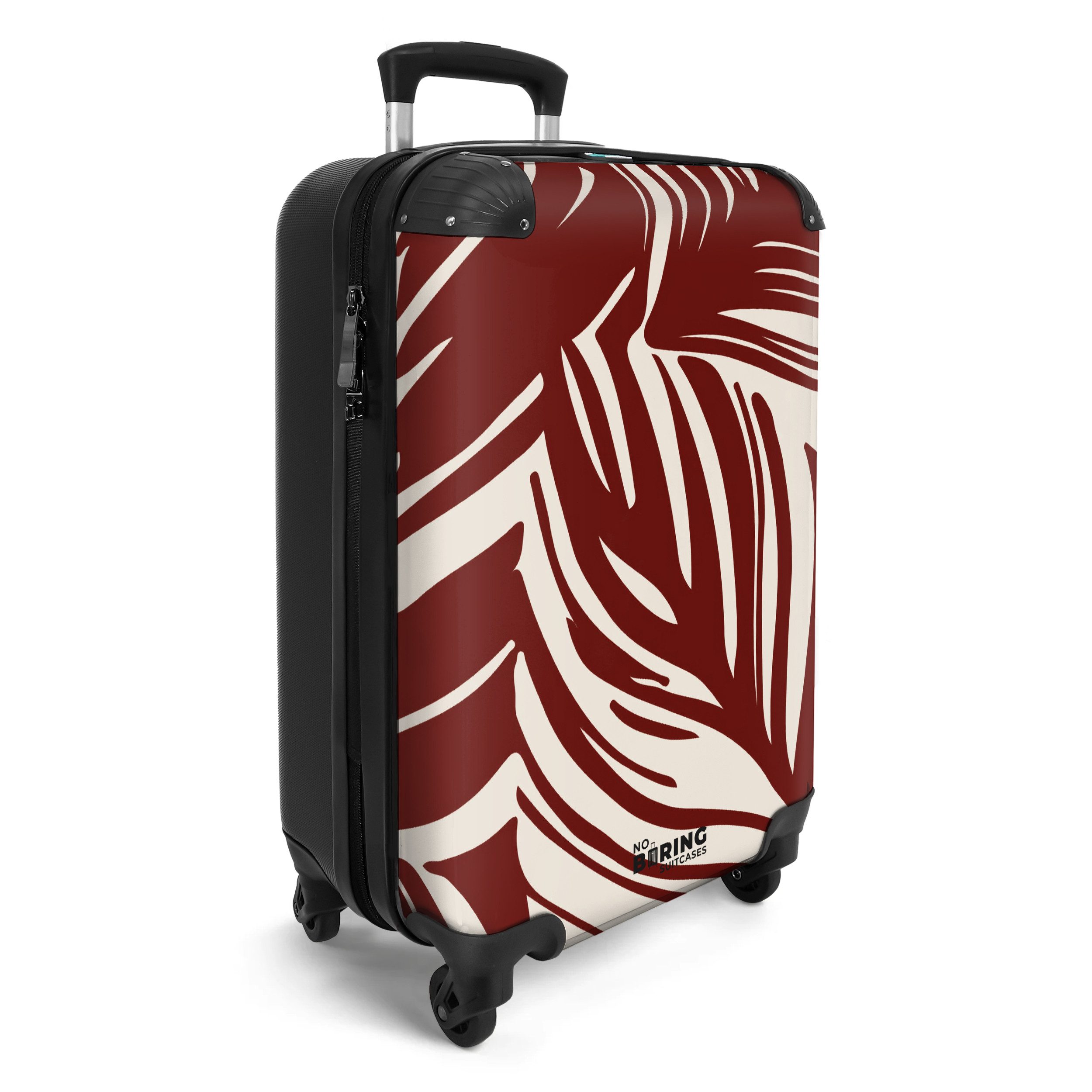 NoBoringSuitcases.com© Hartschalen-Trolley Große Blätter in Rot mit Beige 55x35x20cm, 4 Rollen, Reisetasche mit Rollen, Koffer Handgepäck Flugzeug