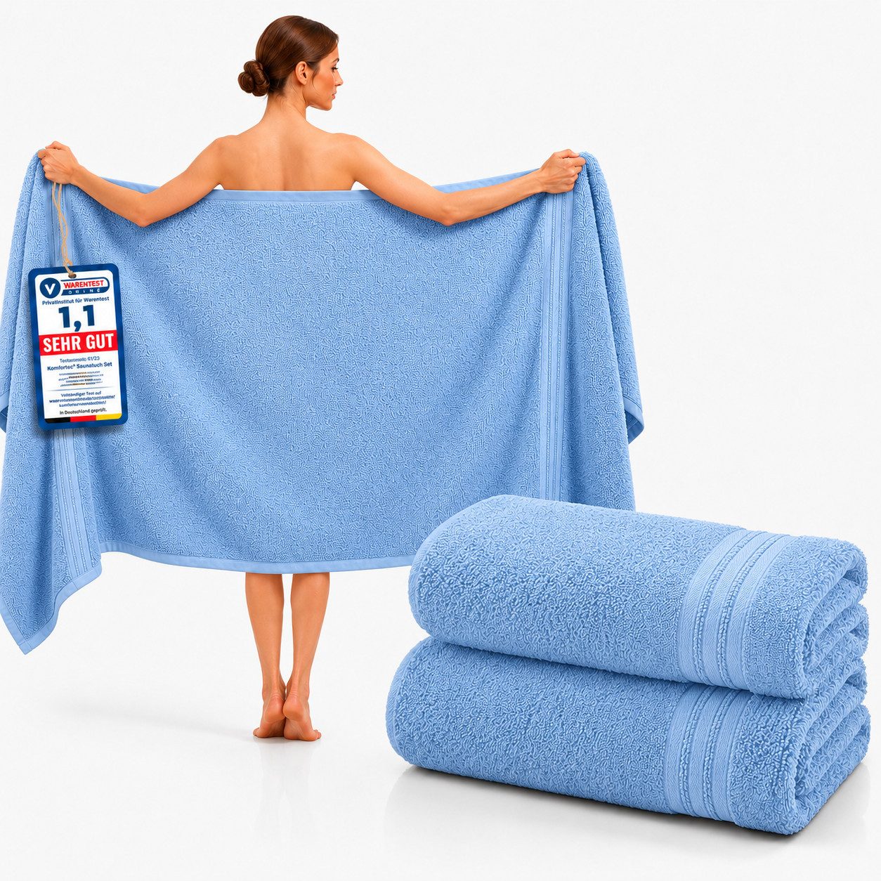 Komfortec Saunatuch 2er Set extra Große - Premium Badetuch - 80x200 XXL, Frottee (2-St), extra Große, 100% Baumwolle, Weich, Schnelltrocknend