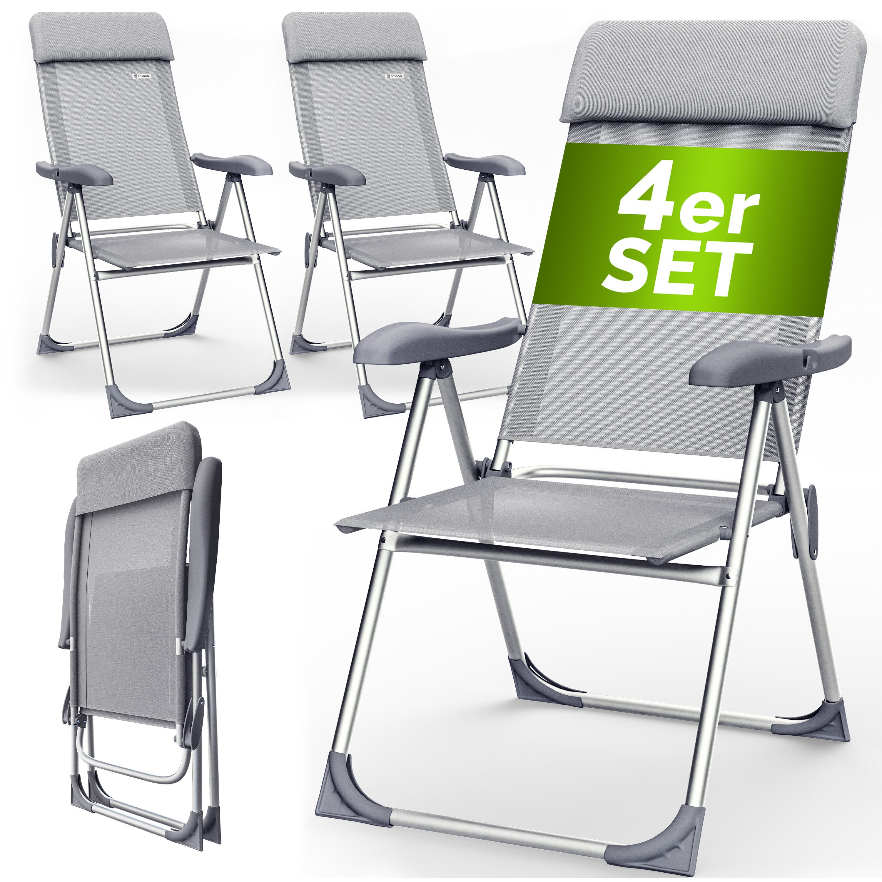 Casaria Gartenstuhl (4 St), Klappbar 4er Set 7-fach Verstellbar Alu mit hoher Rückenlehne