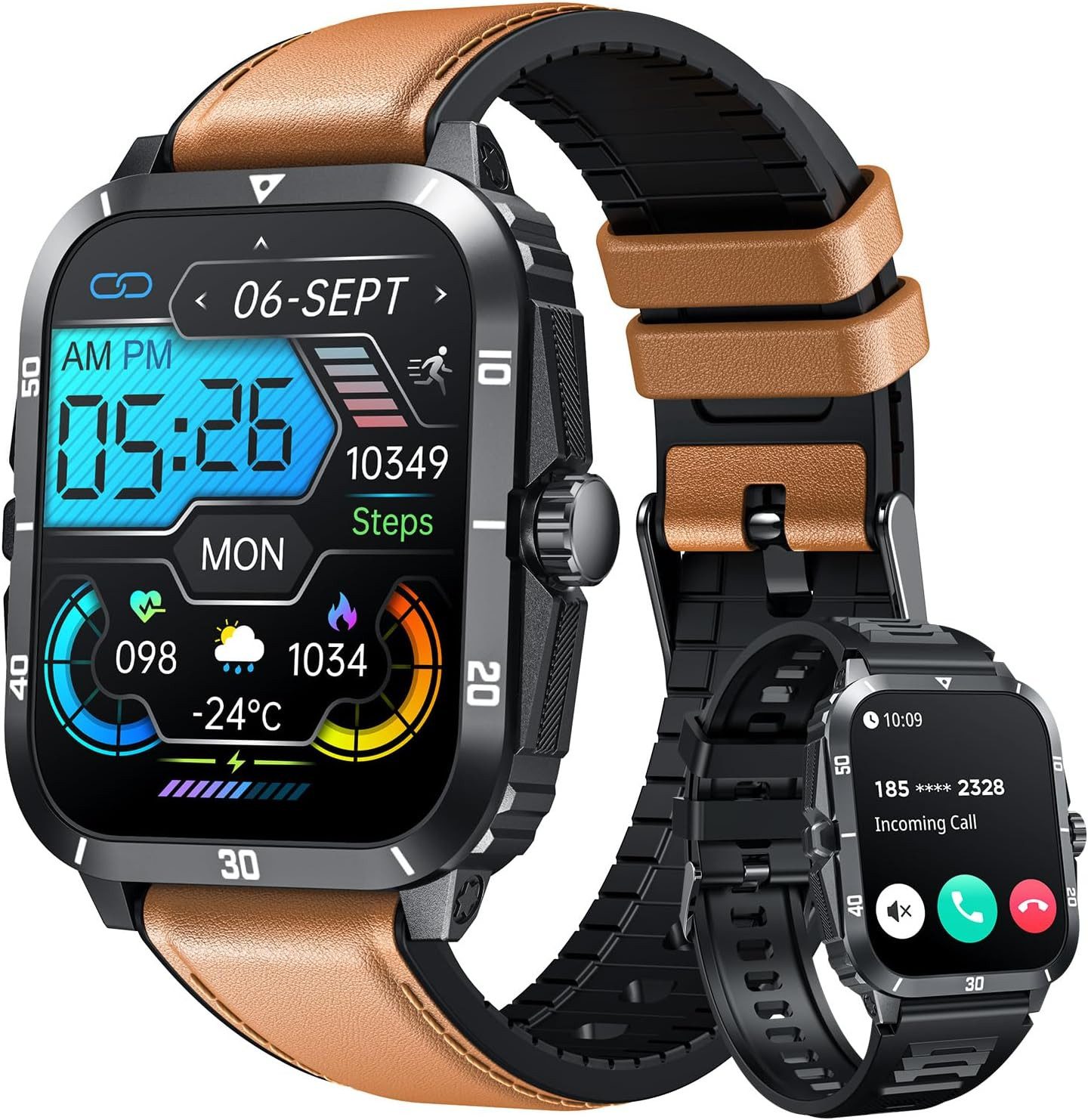 NONGAMX Fitness Tracker Herren%27s Telefonfunktion Smartwatch (2 Zoll, Android/iOS), mit Blutdruckmessung Schrittzähler Sport Modus Herzfrequenz