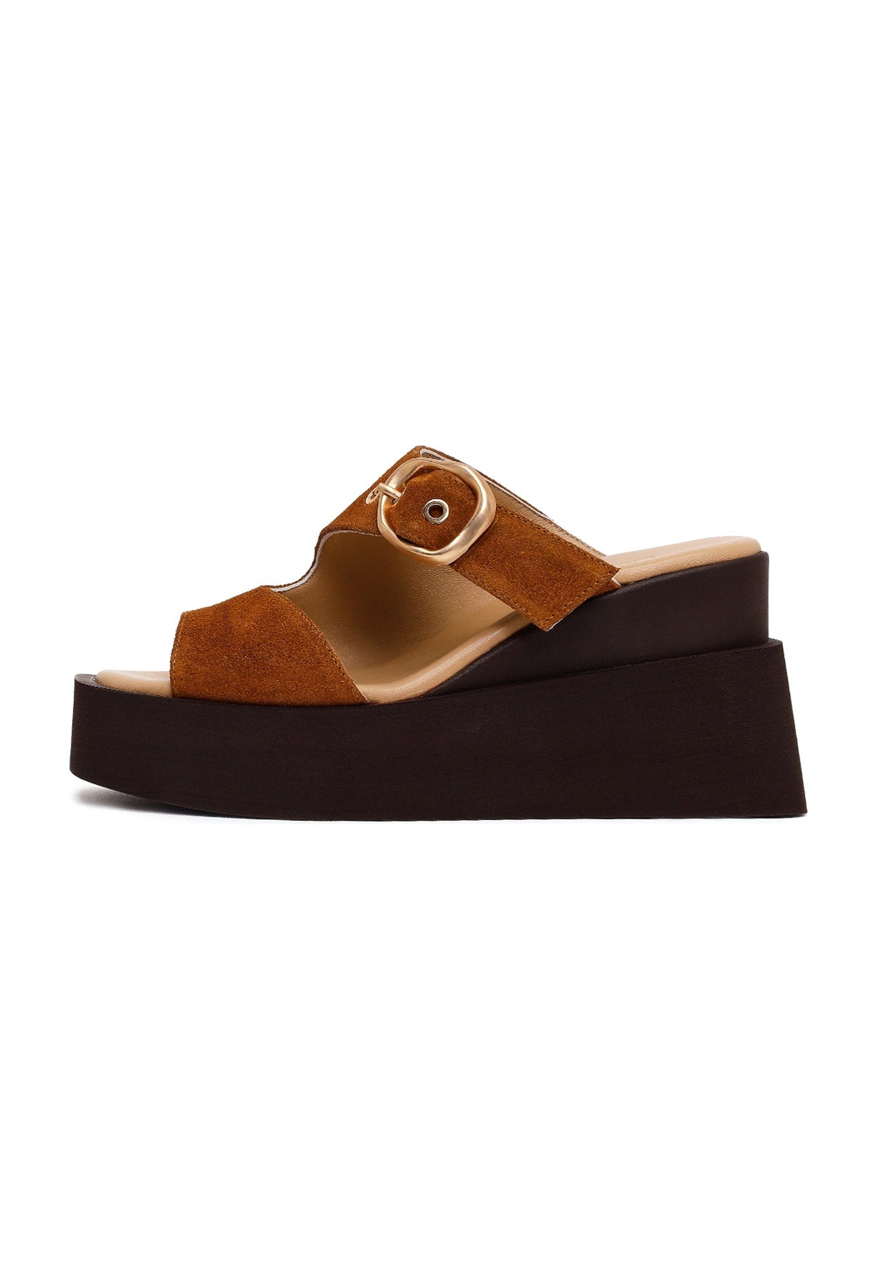 Derimod Keilabsatz-Pantoletten aus Veloursleder Mules Echtes Wildleder, Lederfutter, TPU-Sohle, Plateaukeil, Schlupfdesign