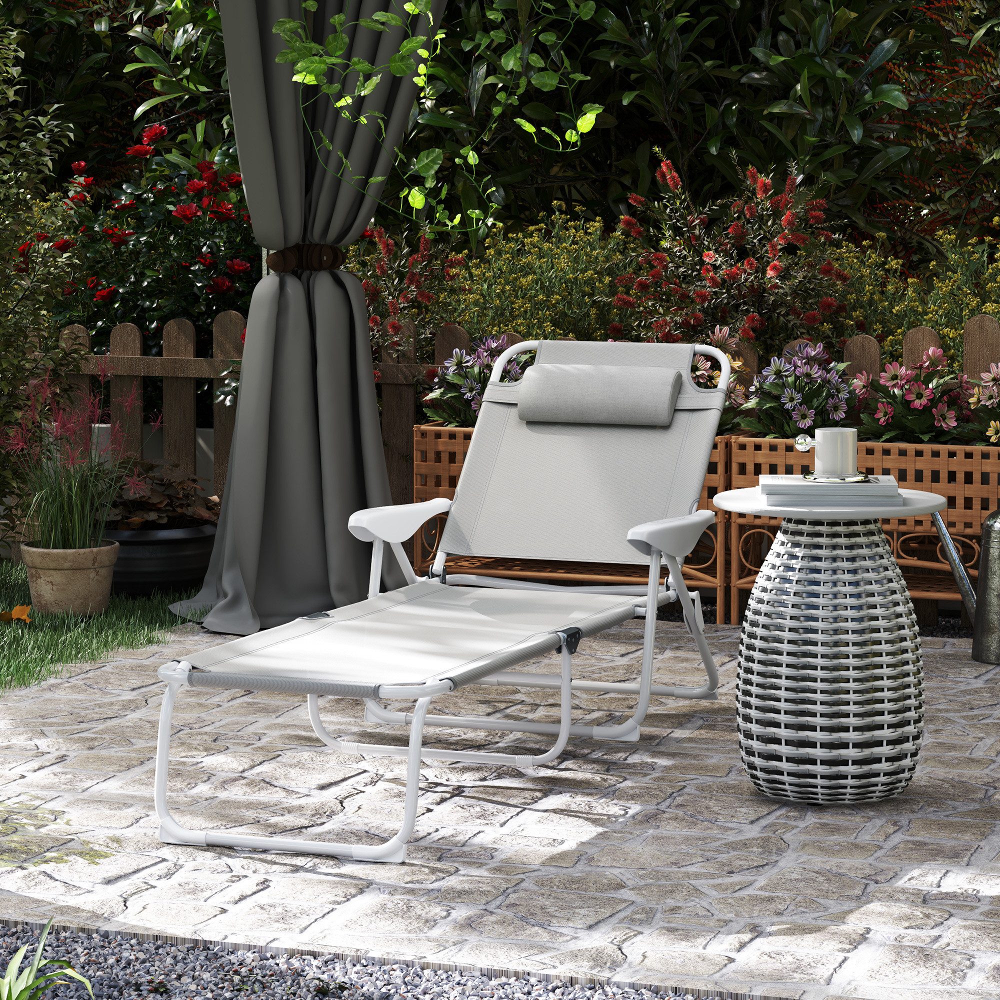 Outsunny Gartenliege mit Kopfkissen, 4-Fach verstellbare günstig online kaufen