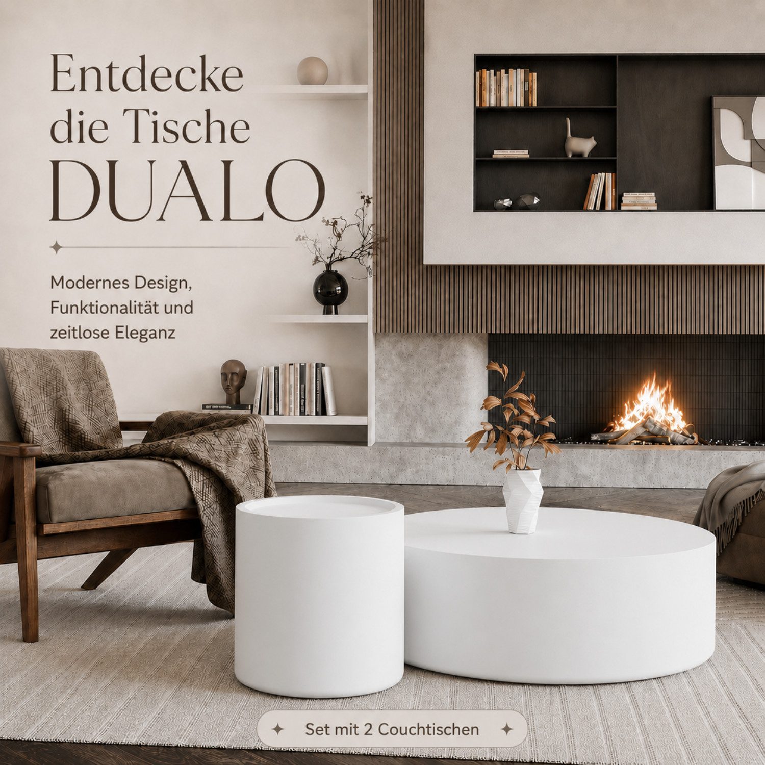 Lookway Couchtisch DUALO Couchtisch-Set – Modernes Design fürs Wohnzimmer (2er Set), Durchmesser: ⌀90 cm & ⌀40 cm