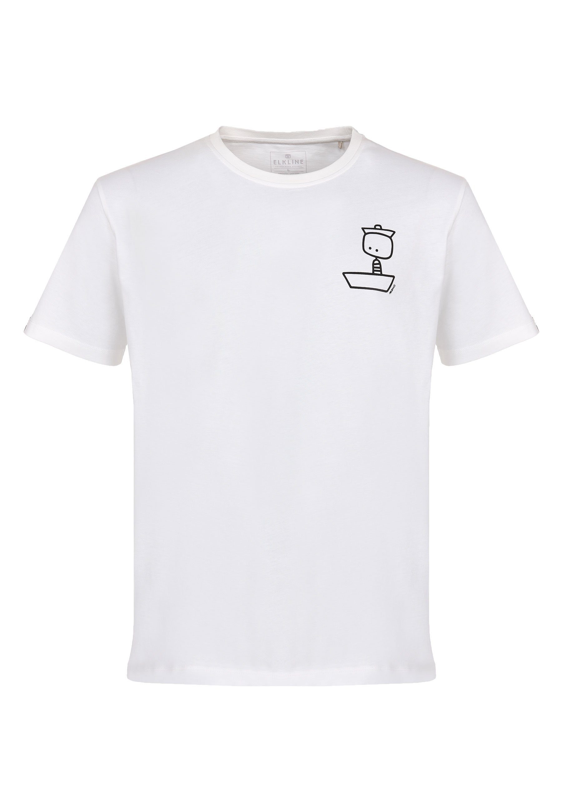 Elkline T-Shirt Maen auf See Comic Brust Print white