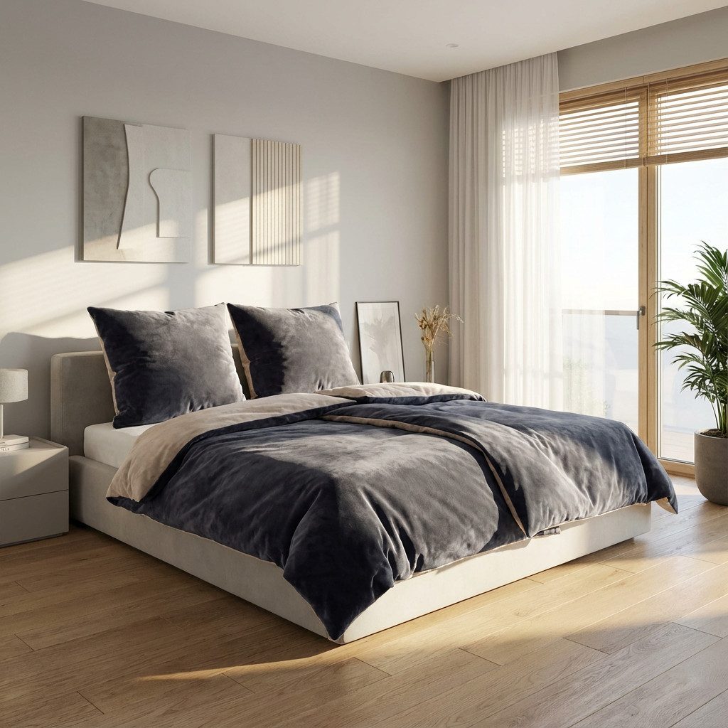 KiNZLER Bettwäsche Cashmere Touch, Microfaser, 2 teilig, Wendebettwäsche, anthrazit - taupe