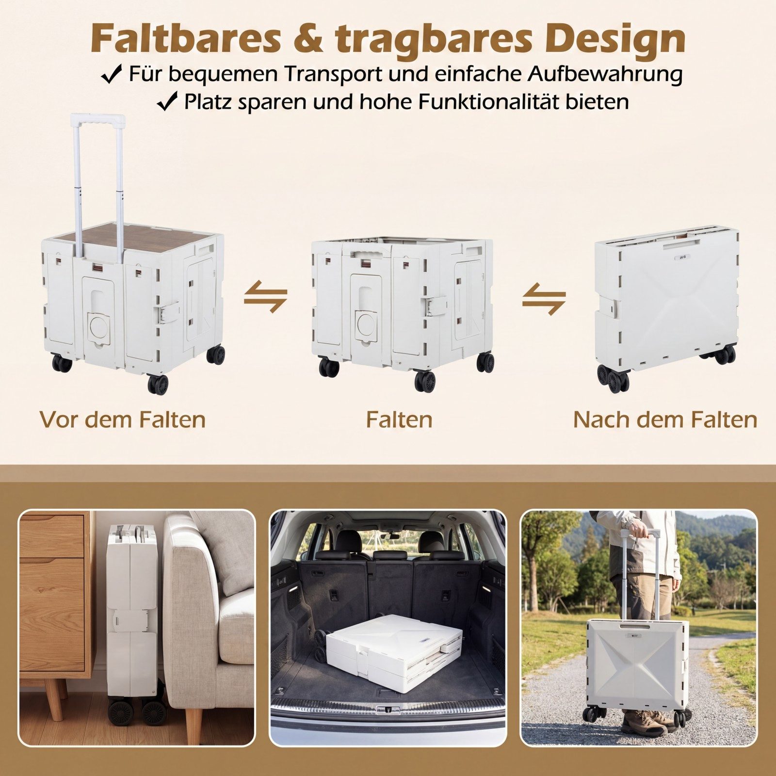COSTWAY Einkaufstrolley, 75 l, mit verstellbarem Teleskopgriff, Rollen klappbar 75L mit Deckel