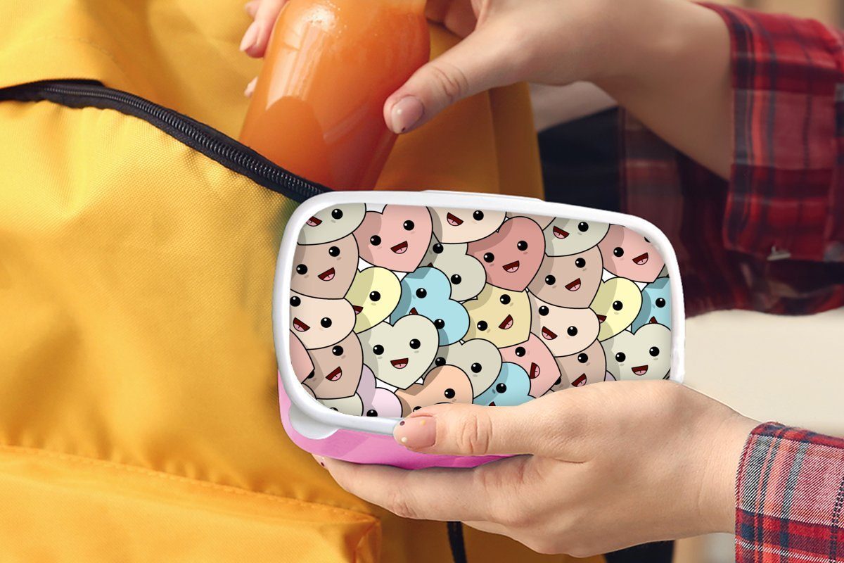 Baby, Kinder, Brotbox Brotdose Lunchbox rosa - Herz - (2-tlg), Kunststoff Muster Erwachsene, Mädchen, Kunststoff, Snackbox, MuchoWow für