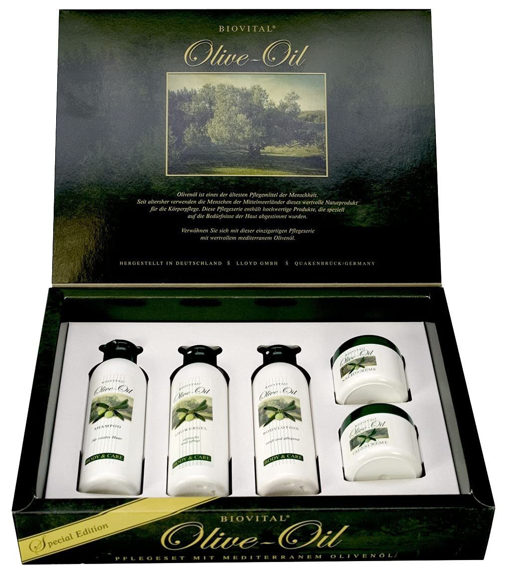 Körperpflegemittel Pflegeset Olivenöl Set 5-tlg. Shampoo Lotion Creme Duschgel Geschenkbo