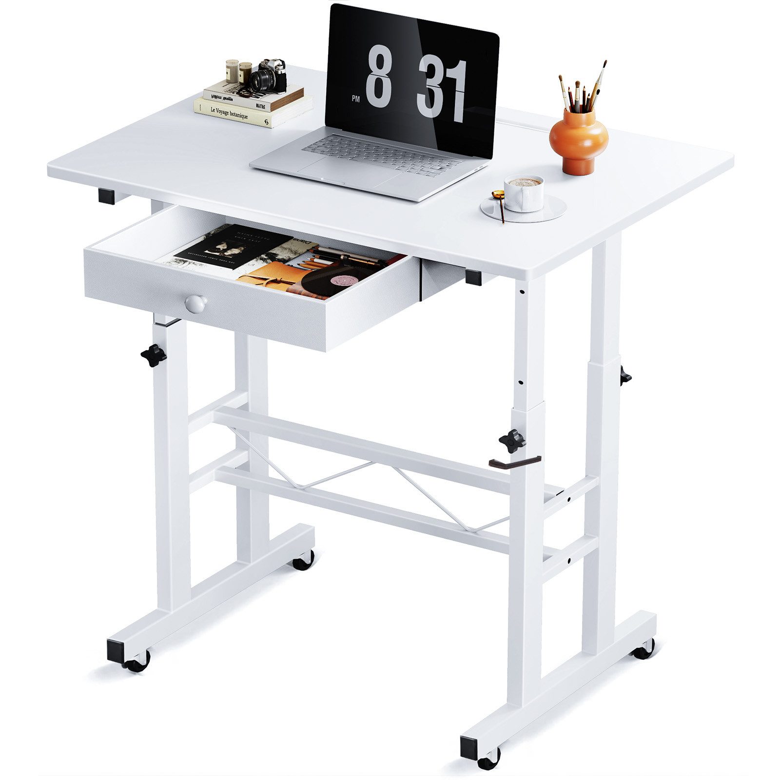 GTPLAYER Eckschreibtisch Höhenverstellbarer Schreibtisch, Computertisch Laptoptisch, mit Schubladen,Tisch höhenverstellbar 80 * 50*(73-115) cm
