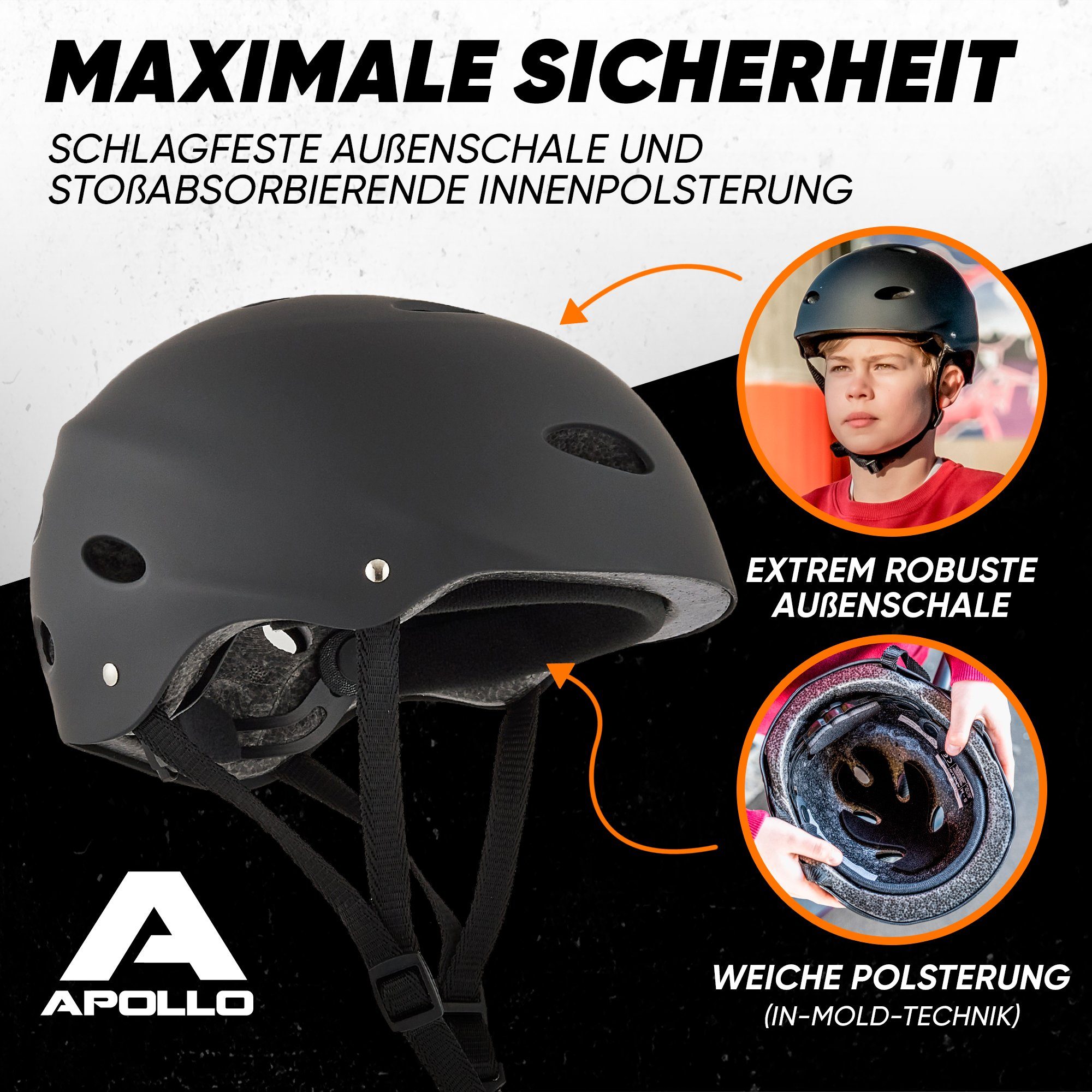 Apollo Kinderhelm Skatehelm für Kinder und Erwachsene - Verstellbarer Skaterhelm, Kinderfahrradhelm für Jungen und Mädchen mit Drehrad-Anpassung