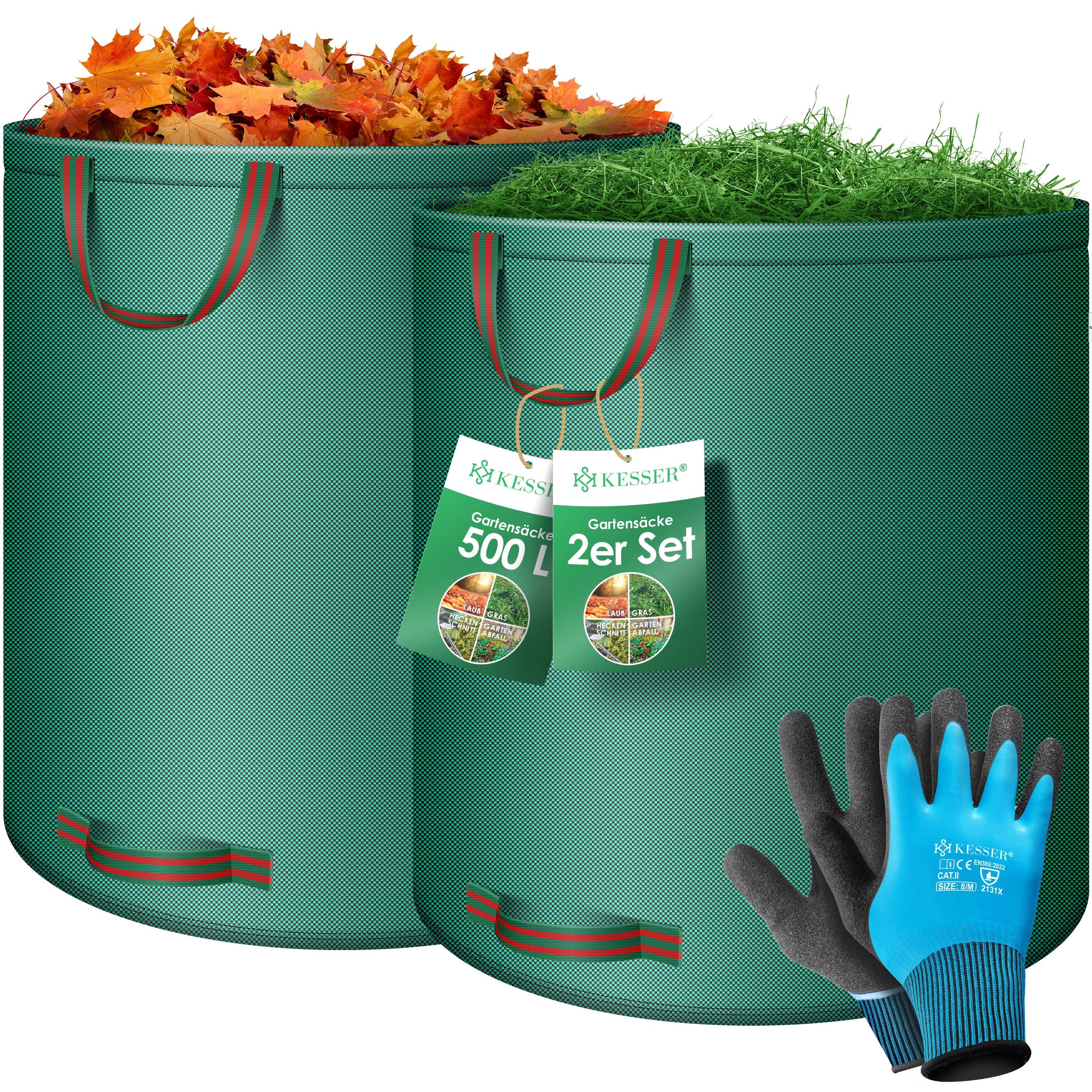 KESSER Gartensack, 500 l, (2-tlg), Gartensack Set Laubsack Gartenabfallsack inkl. Handschuhe