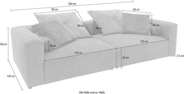 INOSIGN Big-Sofa Suyana mit Federkern, B/T/H: 304/135/69 cm, Zierkissen + Kissenrollen, grosszügiges, gemütliches Megasofa, viel Platz zum Relaxen, Cord-Bezug