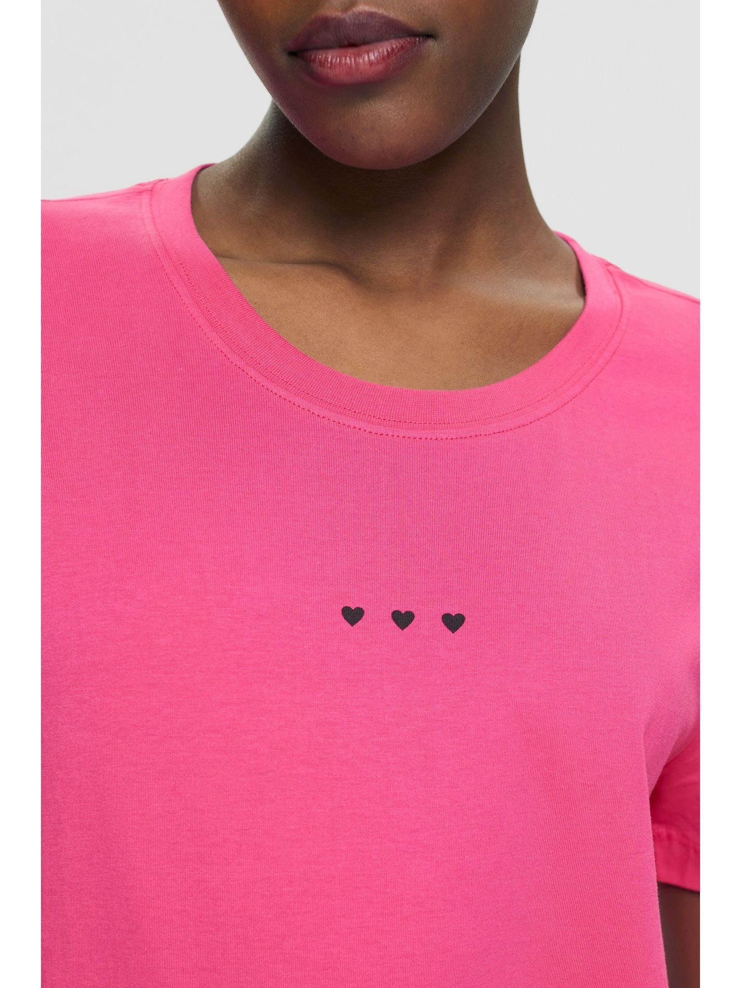 FUCHSIA Esprit mit edc Herz-Print T-Shirt PINK (1-tlg) T-Shirt by