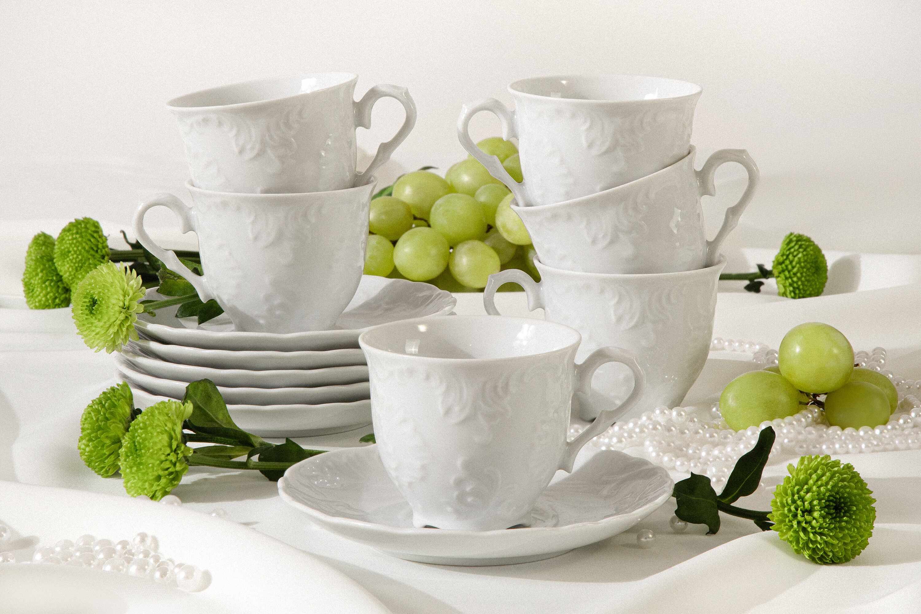 KONSIMO® Kaffeeservice CMIELOW ROCOCO Kaffeetassen-Set (100 ml), Premium-Porzellan (12-tlg), 6 Personen, Porzellan, elegante Dekorationen, zeitloses Design