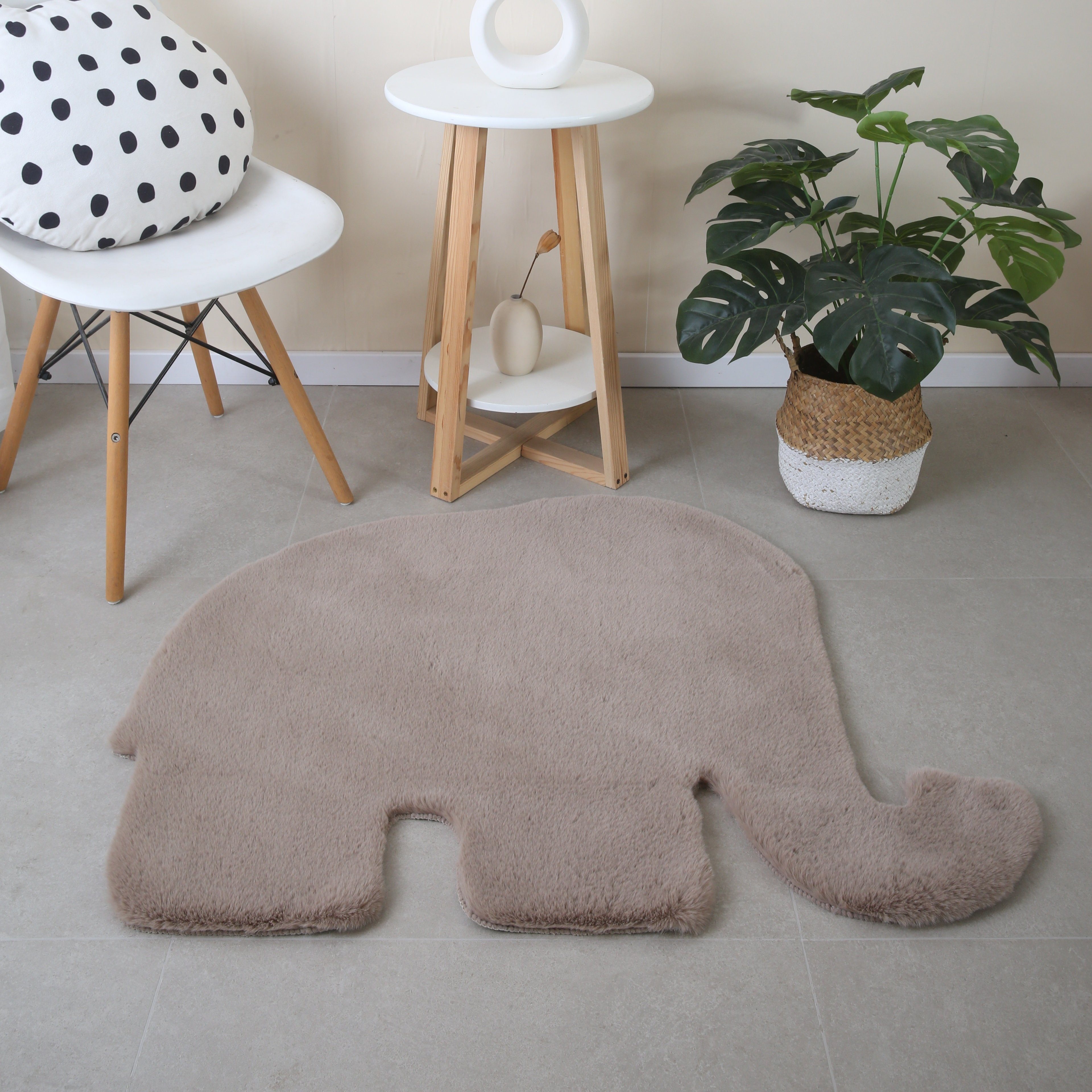 kuschelig Giantore Elefant, Dekoteppich, weich, Plüschteppich- beige Hochflor-Teppich