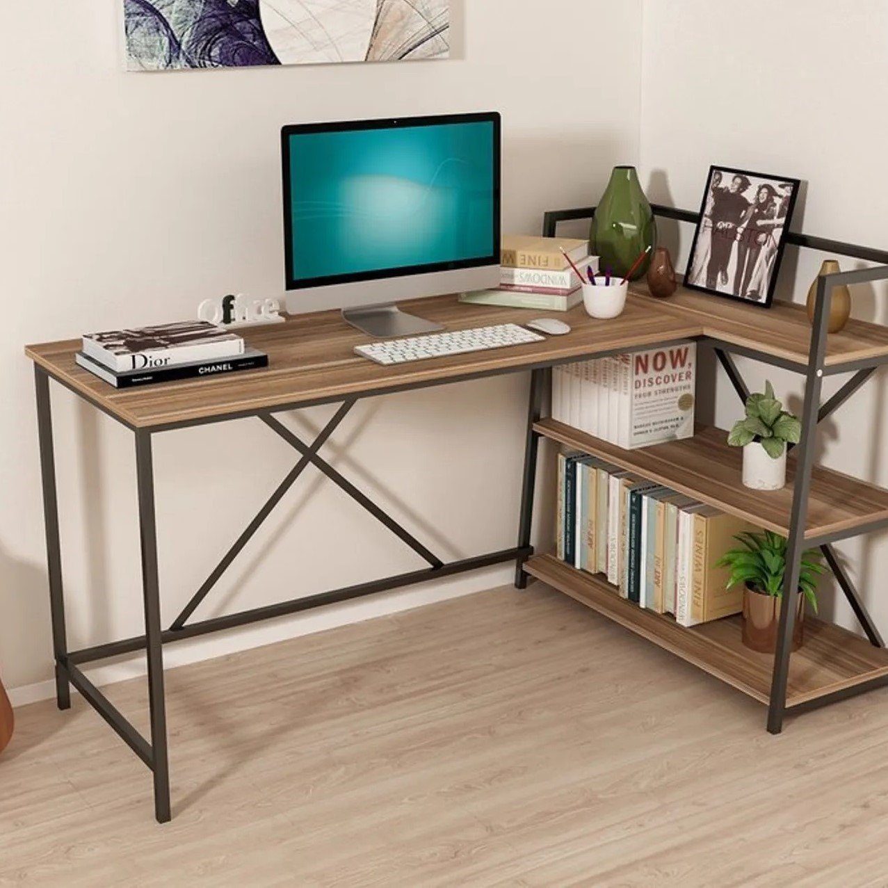 Bücherregal, mit Industriedesign Moblix Schreibtisch LORI Schreibtisch Bürotisch