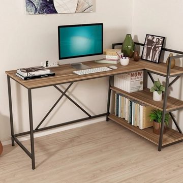 Moblix Schreibtisch LORI Bürotisch, Computertisch, mit Bücherregal, Industriell (Bücherregal integriert, L-Form, Industrie Design)