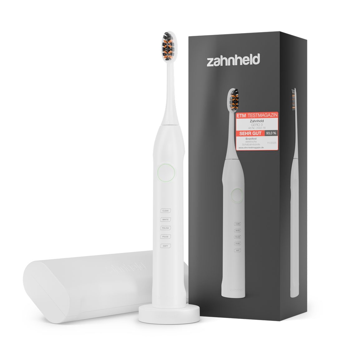 Zahnheld Elektrische Zahnbürste Schallzahnbürste Gero mit Etui weiß, 5 Putzmodi, Zahnpflege, Mundpflege, Reisezahnbürste, Zahnbürste mit Schall, USB Ladestation