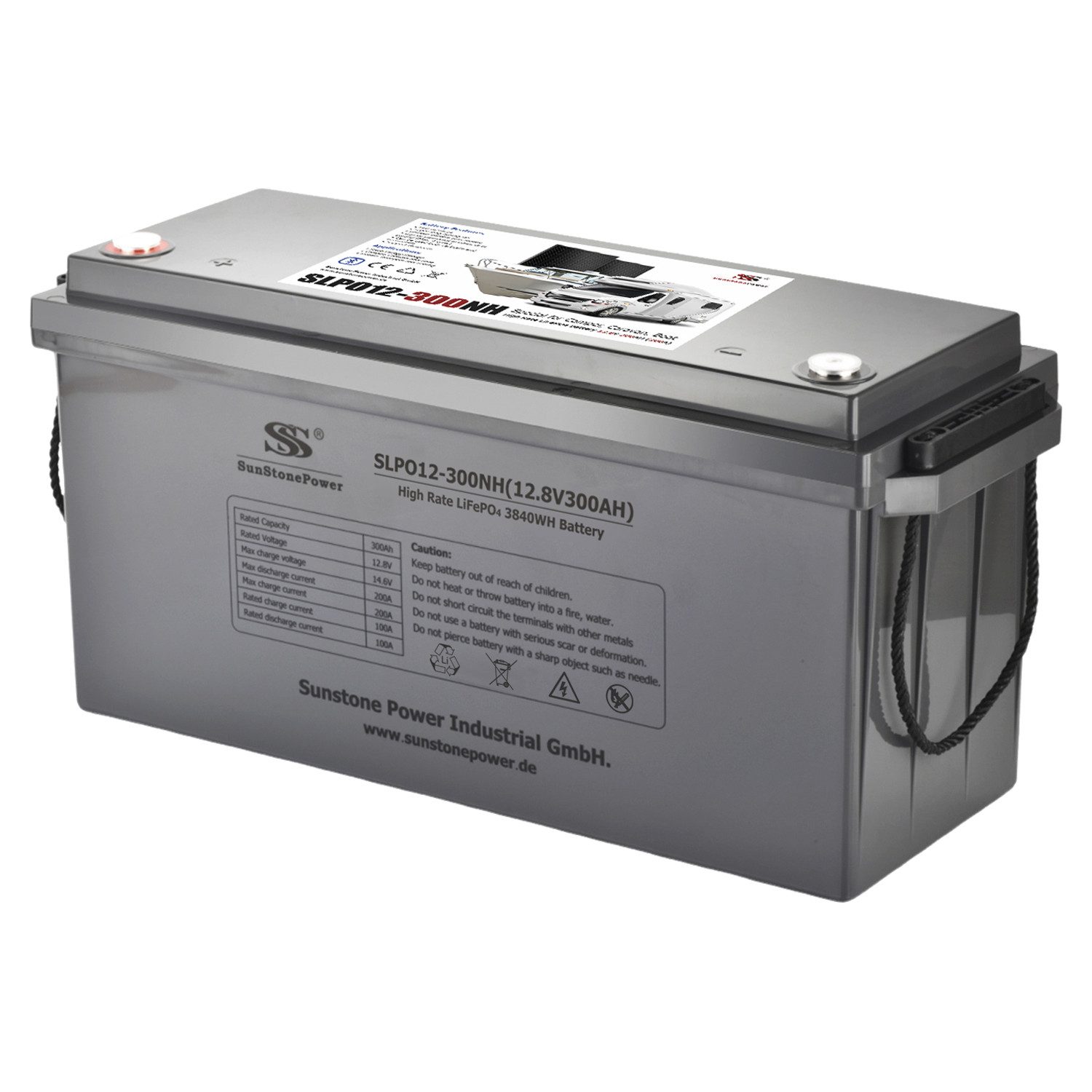 Sunstone Power 12V 300Ah LiFePO4 PV-Speicherbatterie 200A Entladung, 0% MwSt. Solarakkus 300000 mAh (12 V), Bluetooth