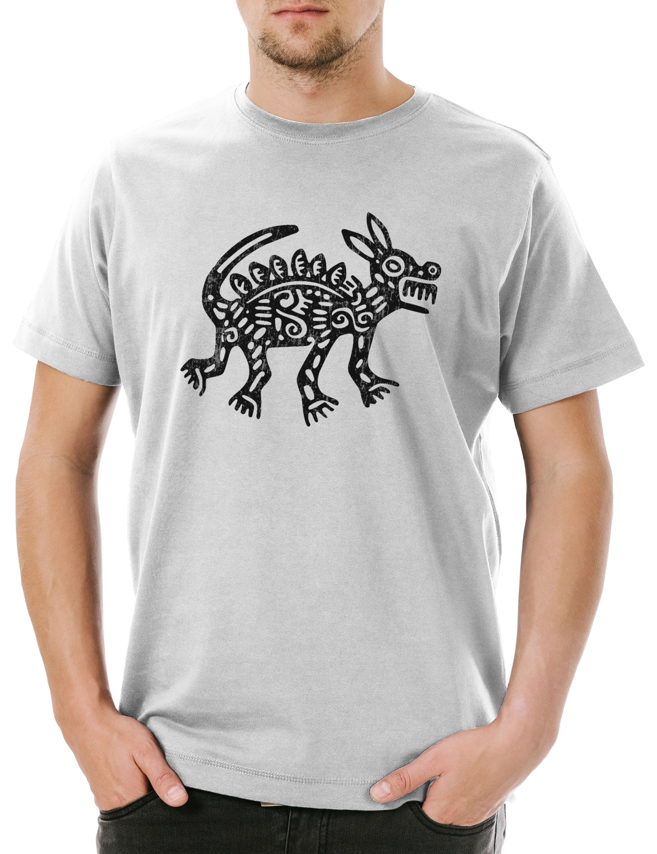 Print-Shirt Aztec Dog Herren T-Shirt Aztecs Azteken Inka Maya Mayans Mayas Tattoo