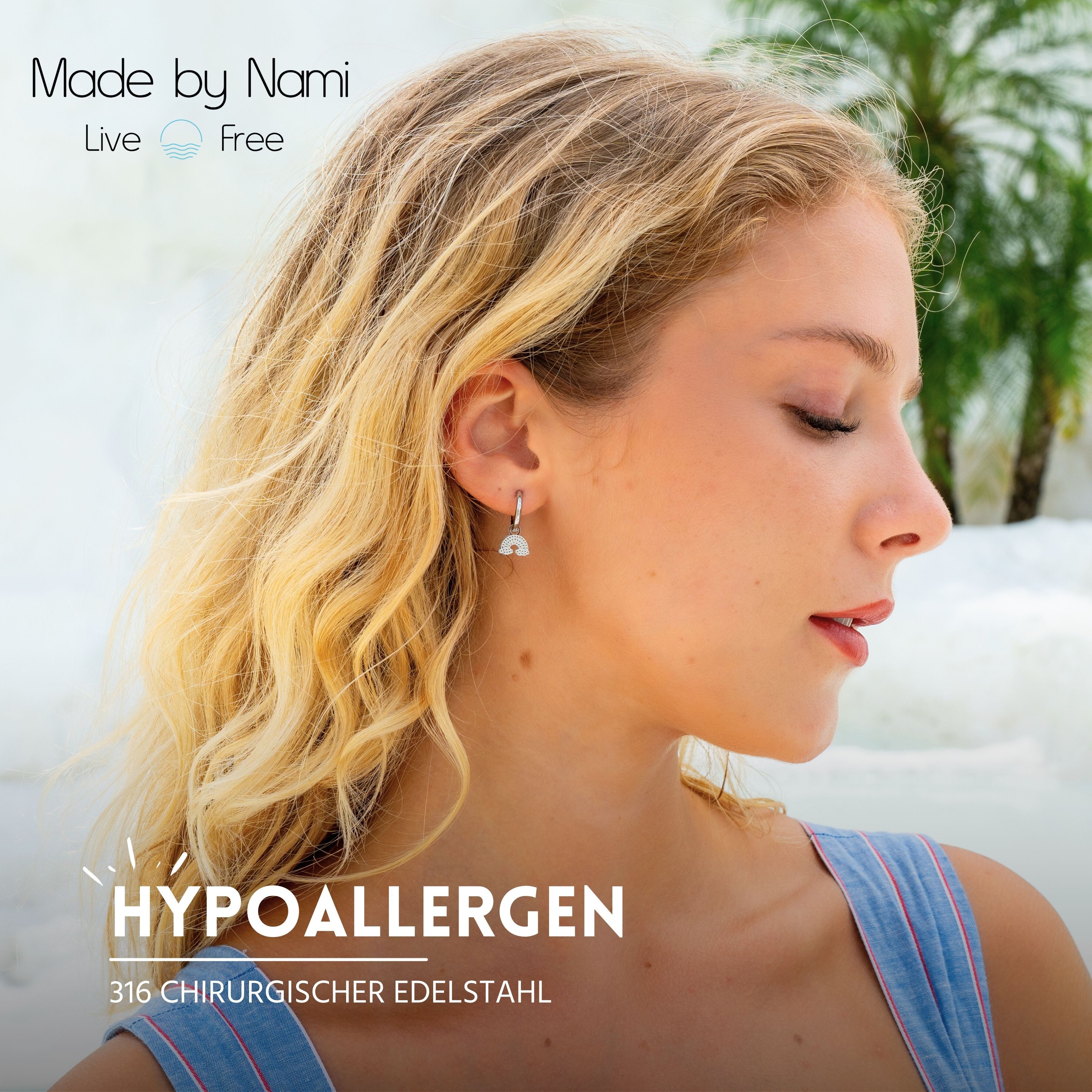 Made by Nami Paar Ohrhänger Set hängende Ohrringe Damen Regenbogen Hypoallergen wasserfest, aus Edelstahl – Boho-Stil – für empfindliche Haut geeignet – Bild 4 von 5