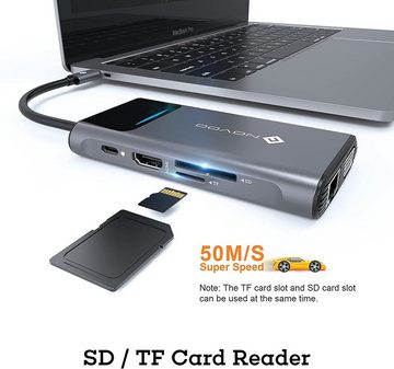 NOVOO 9 in 1 Adapter für technische Geräte, Anschlusserweiterung für den PC USB-Adapter USB-C zu HDMI 4K, TF/SD Card Reader, VGA, RJ45 Gigabit Ethernet, 3xUSB 3.0, USB-C, Kompatibel mit Windows Laptop, Tablet, MacBook & Ipad
