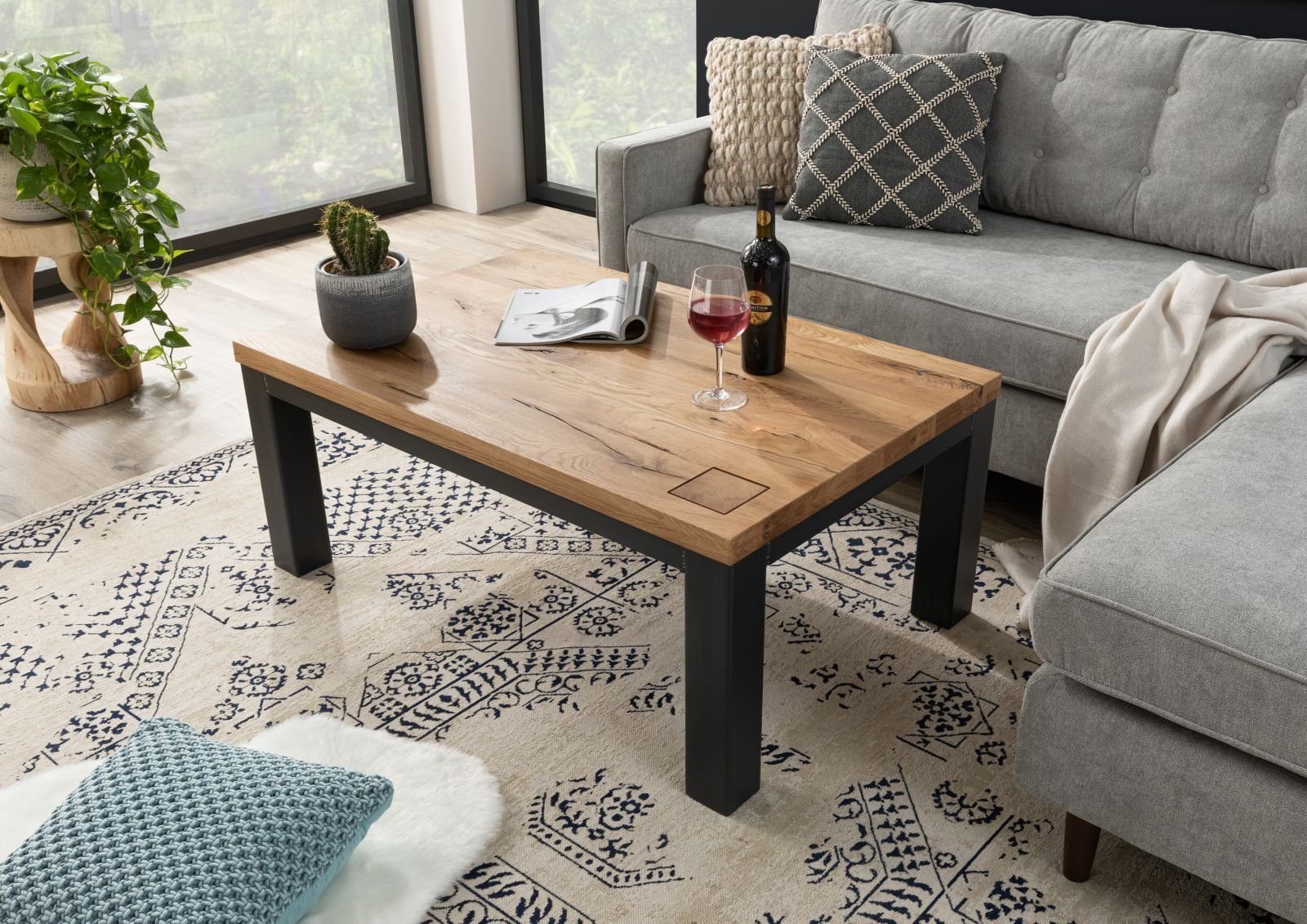 Massivmoebel24 Couchtisch Couchtisch Wildeiche 110x70x45 natur geölt VILLAN günstig online kaufen