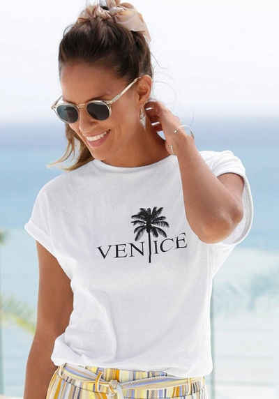 Venice Beach Rundhalsshirt mit Frontdruck, T-shirt aus Baumwolle, Kurzarmshirt, Basic