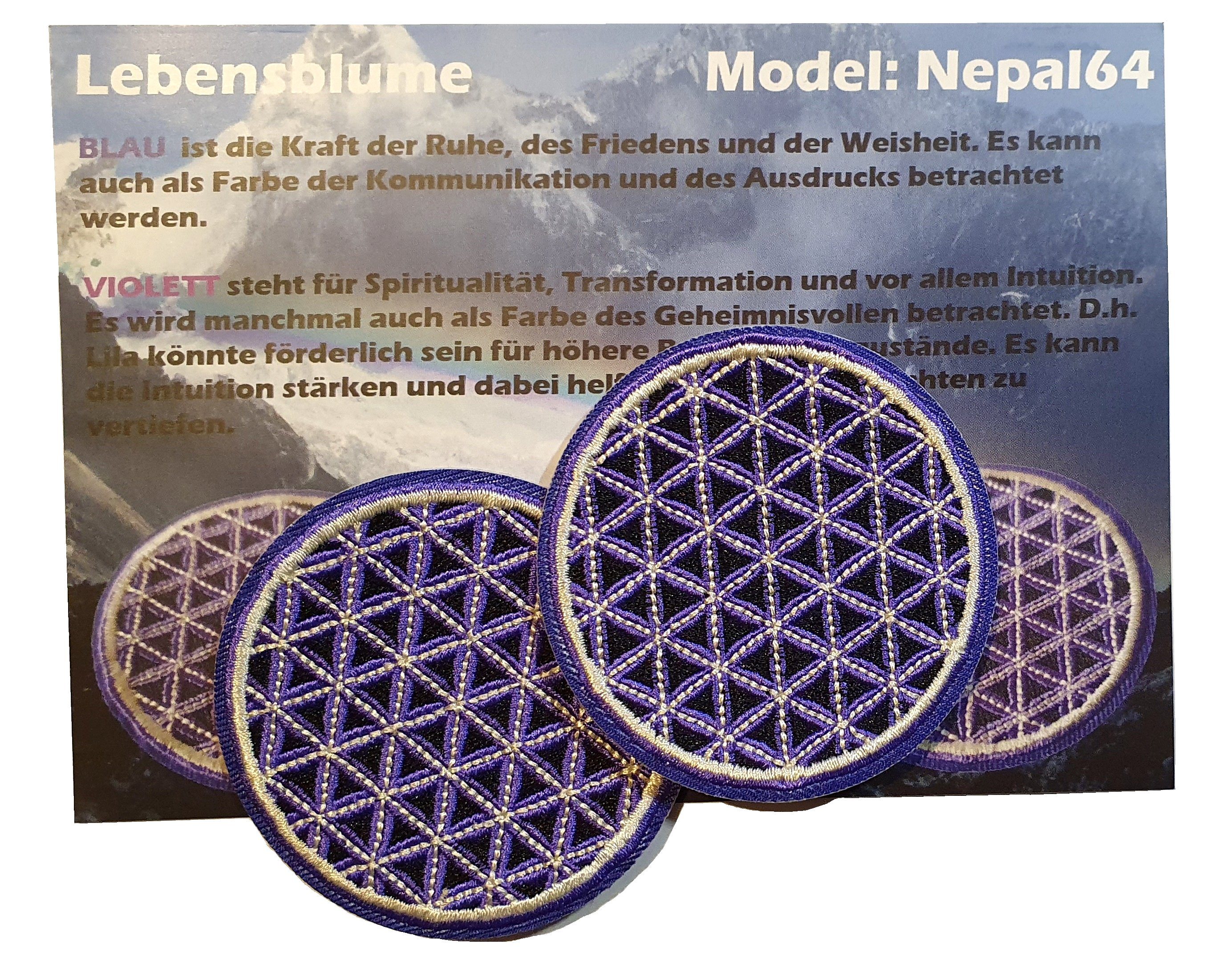 everest 1953 Aufnäher 2 x Lebensblume gestickt Aufbügler Blume des Lebens NEPAL, gestickt, Bügelaufkleber, Waschmaschinen geeignet