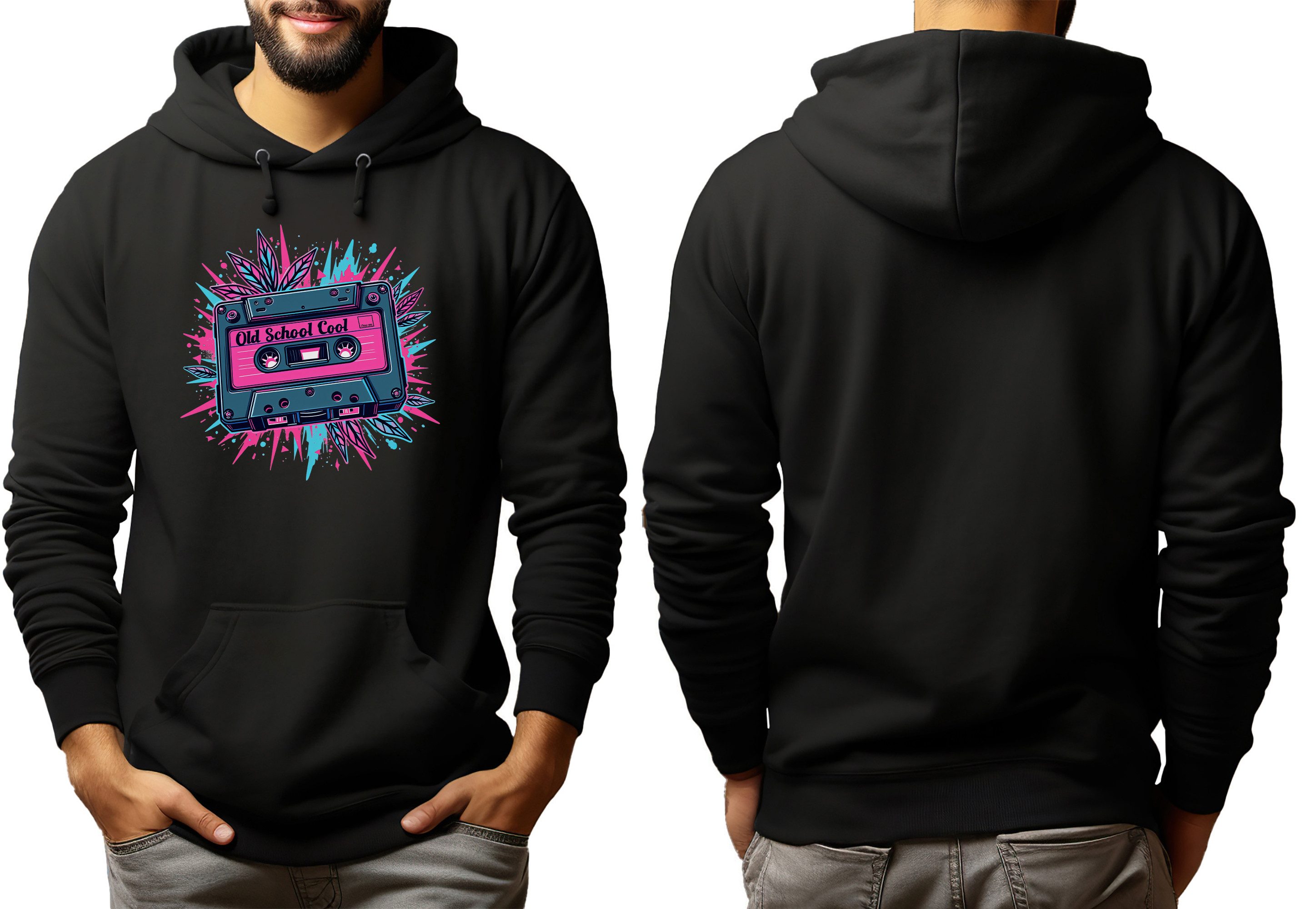 MyDesign24 Hoodie Urbaner Streetart Kapuzen Pullover - Retro Kassette Kapuzensweater - moderner Hoodie i641