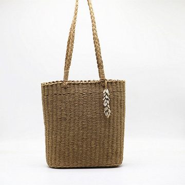 AUKUU Strandtasche Strandtasche Strandtasche für Damen Muschel quadratisch, Strohtasche Schultertasche gewebt Kamel große Tasche