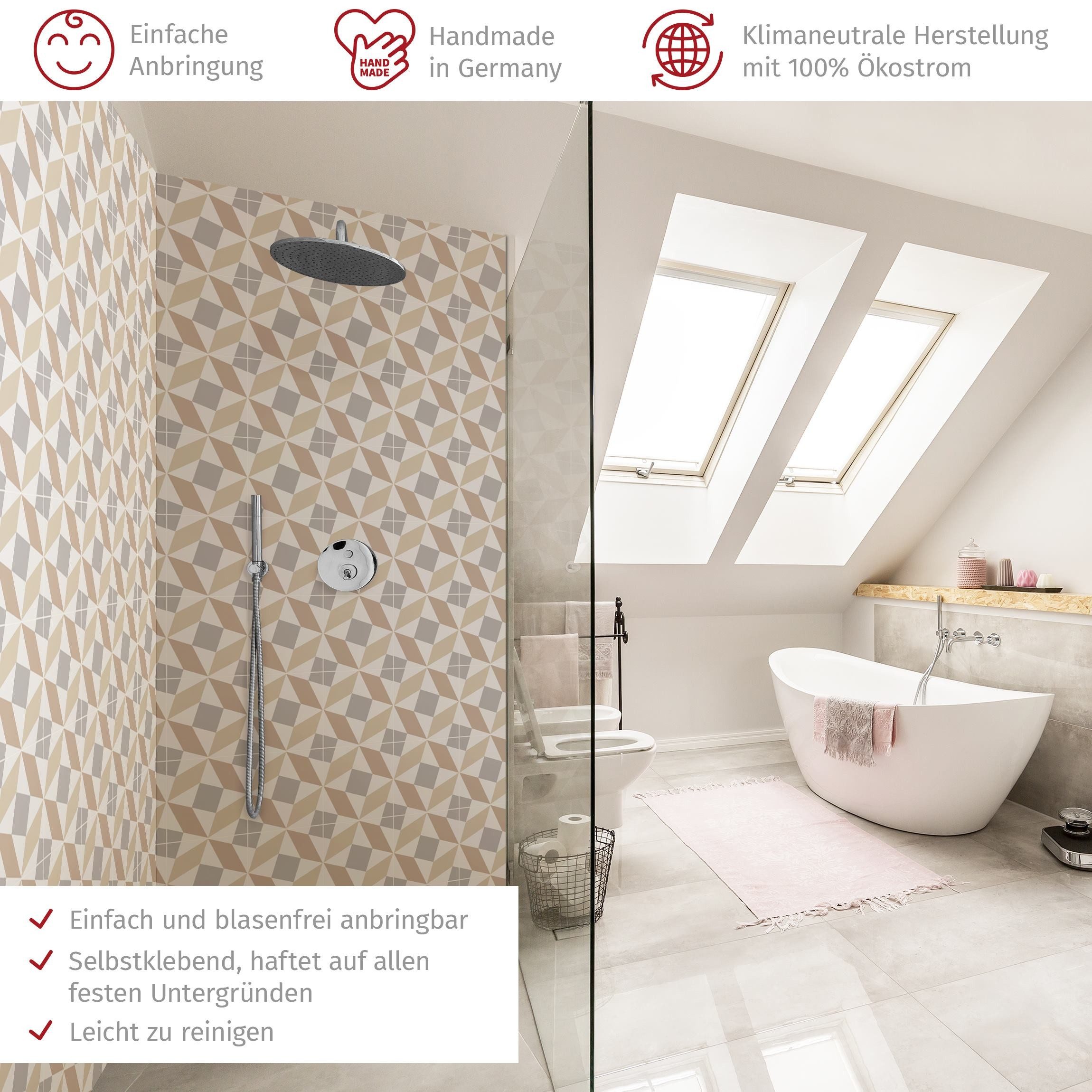 Thumbnail - Bilderdepot24 Badrückwand Fliesenoptik beige Duschrückwand ohne Bohren Dusche, (2-tlg., Hart-Folie Premium matt 0,61 mm)...