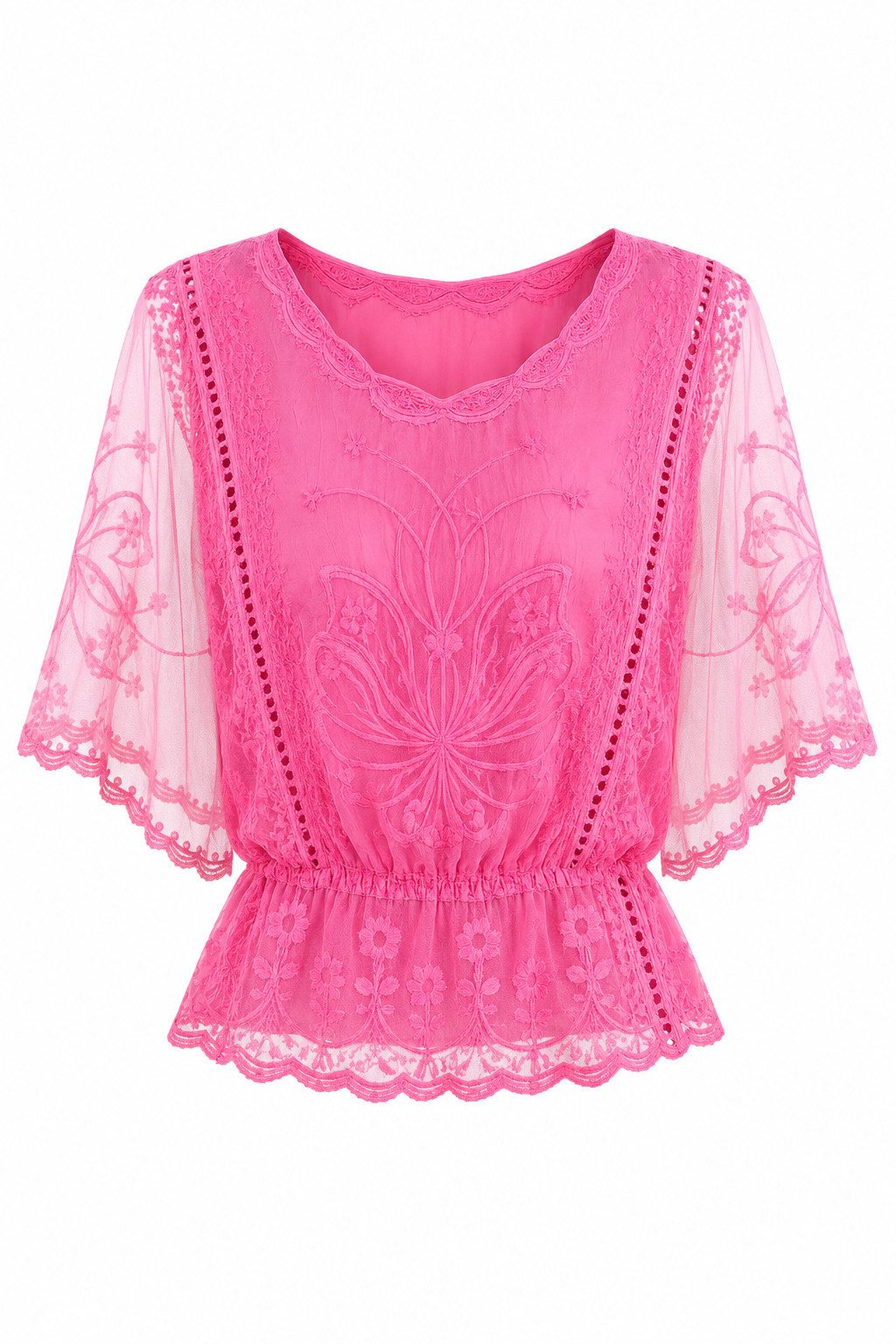 ITALY VIBES Spitzenbluse - Bluse - Häkelbluse mit Fledermausärmeln - Damenbluse ONE SIZE / passend für Größe XS - L