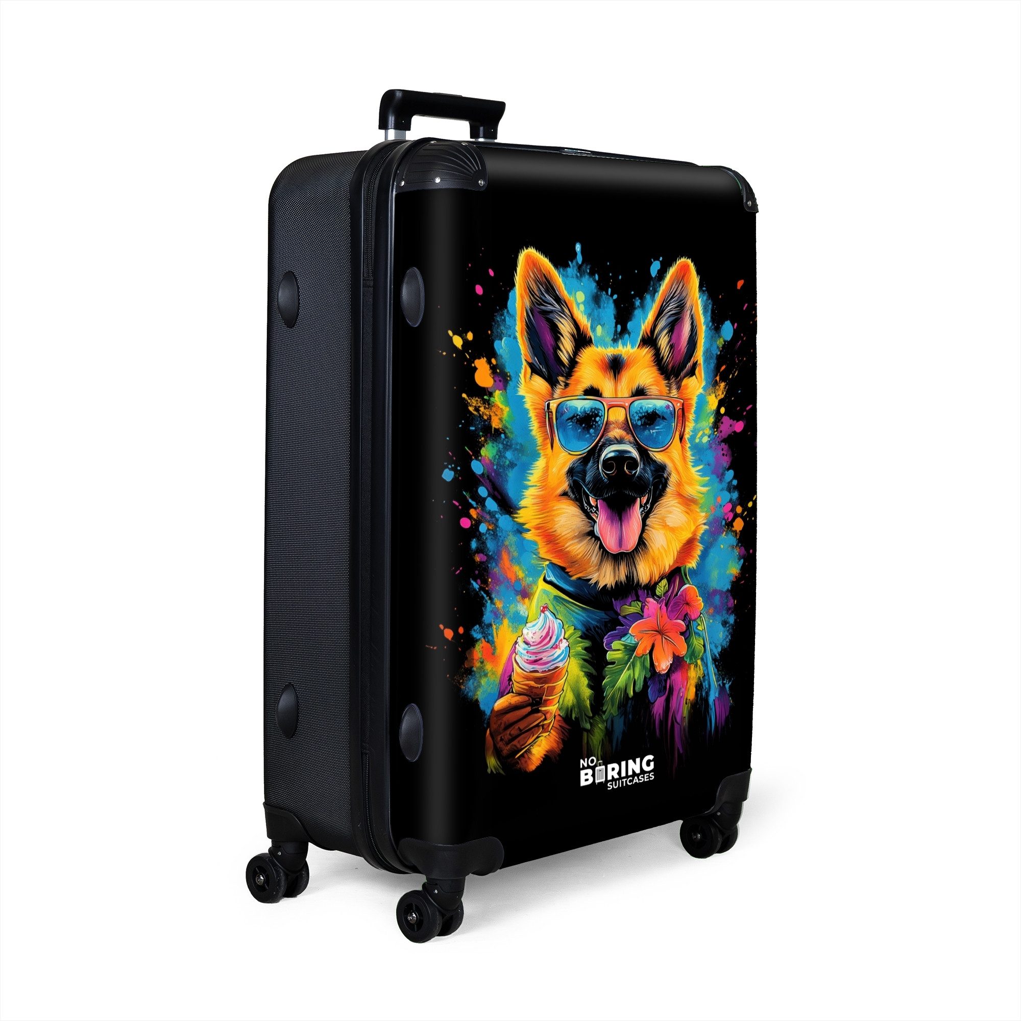 NoBoringSuitcases.com© Hartschalen-Trolley Sommerhund mit buntem Graffiti günstig online kaufen