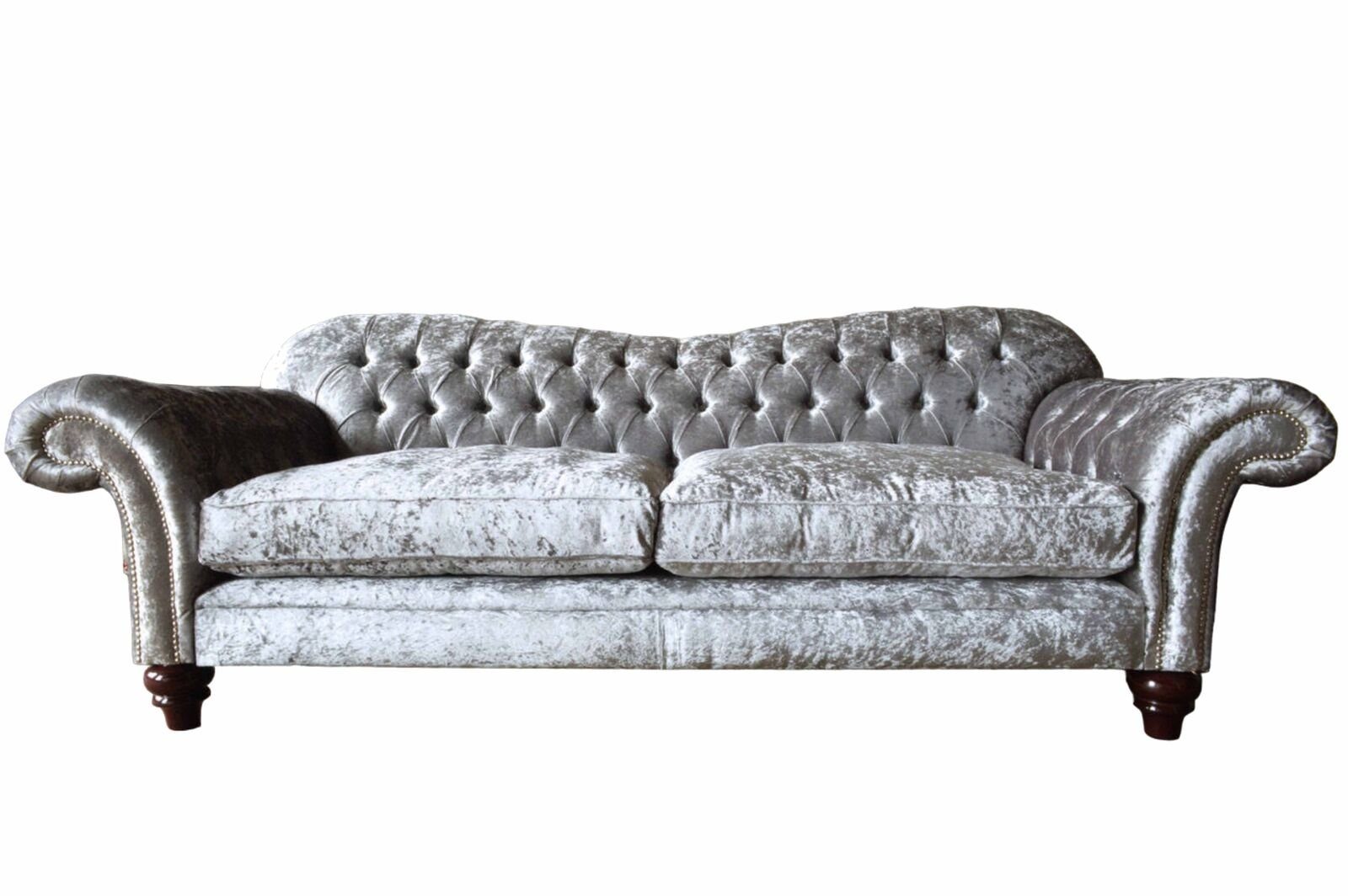 JVmoebel Sofa Chesterfield Samt Sofa 3 Sitzer Design Couch Grau Textil, Made in Europe