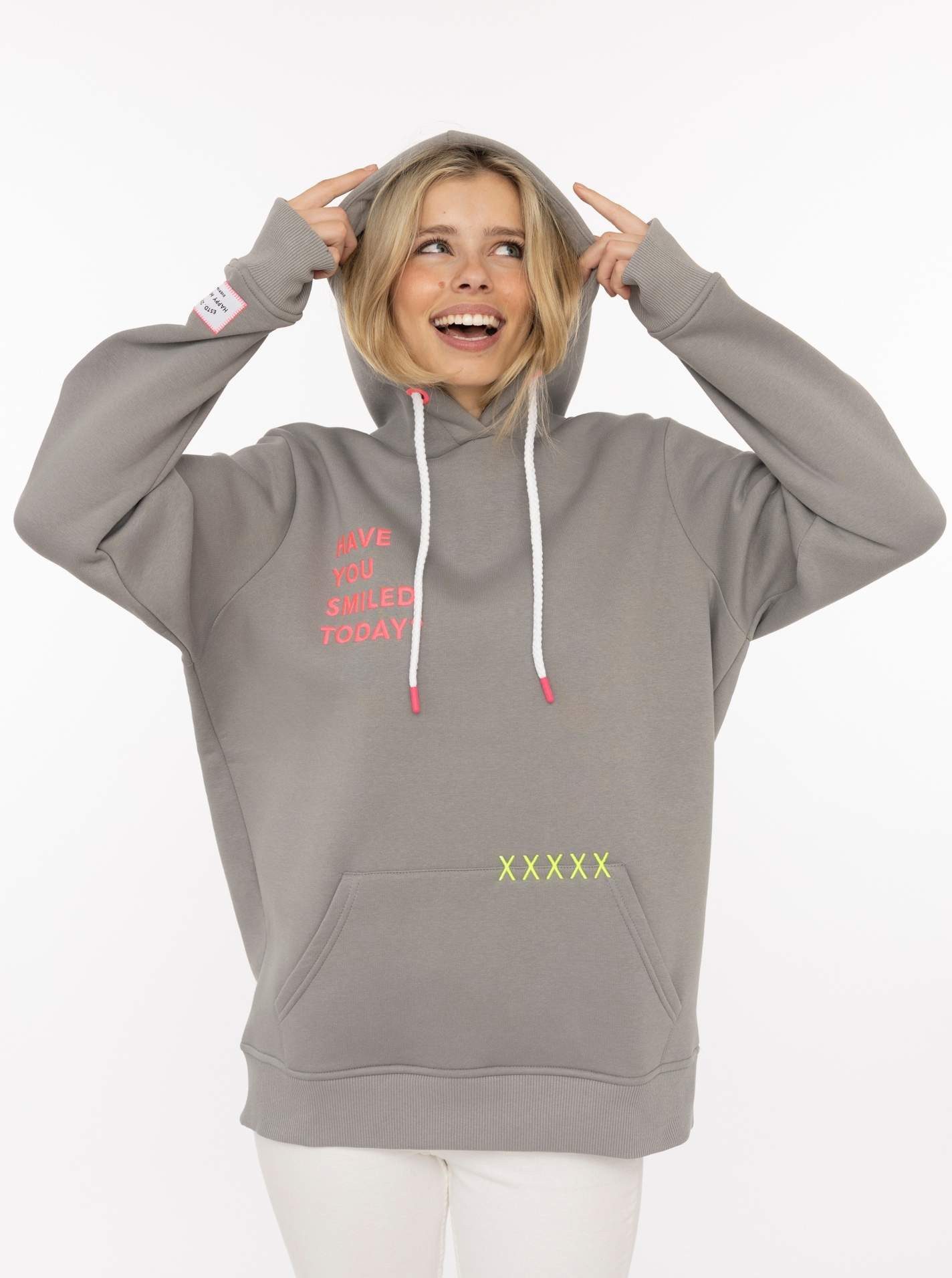 Zwillingsherz Hoodie "Smile Cross" Statement Schriftzug, Stickerei, Kapuze, Kängurutasche