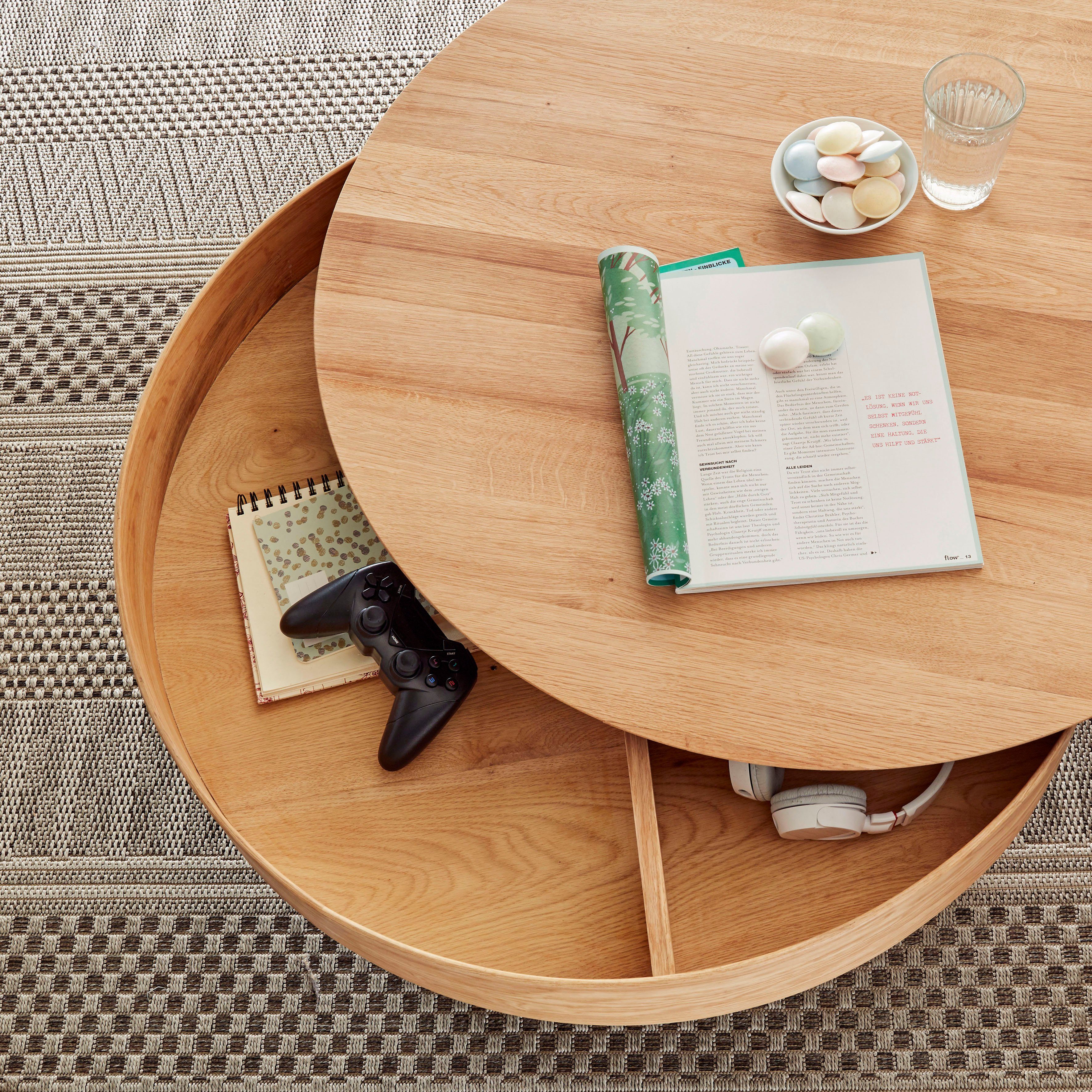 MCA furniture Couchtisch Suva, Tischplatte | drehbar furniert Innenfach Asteiche Asteiche mit