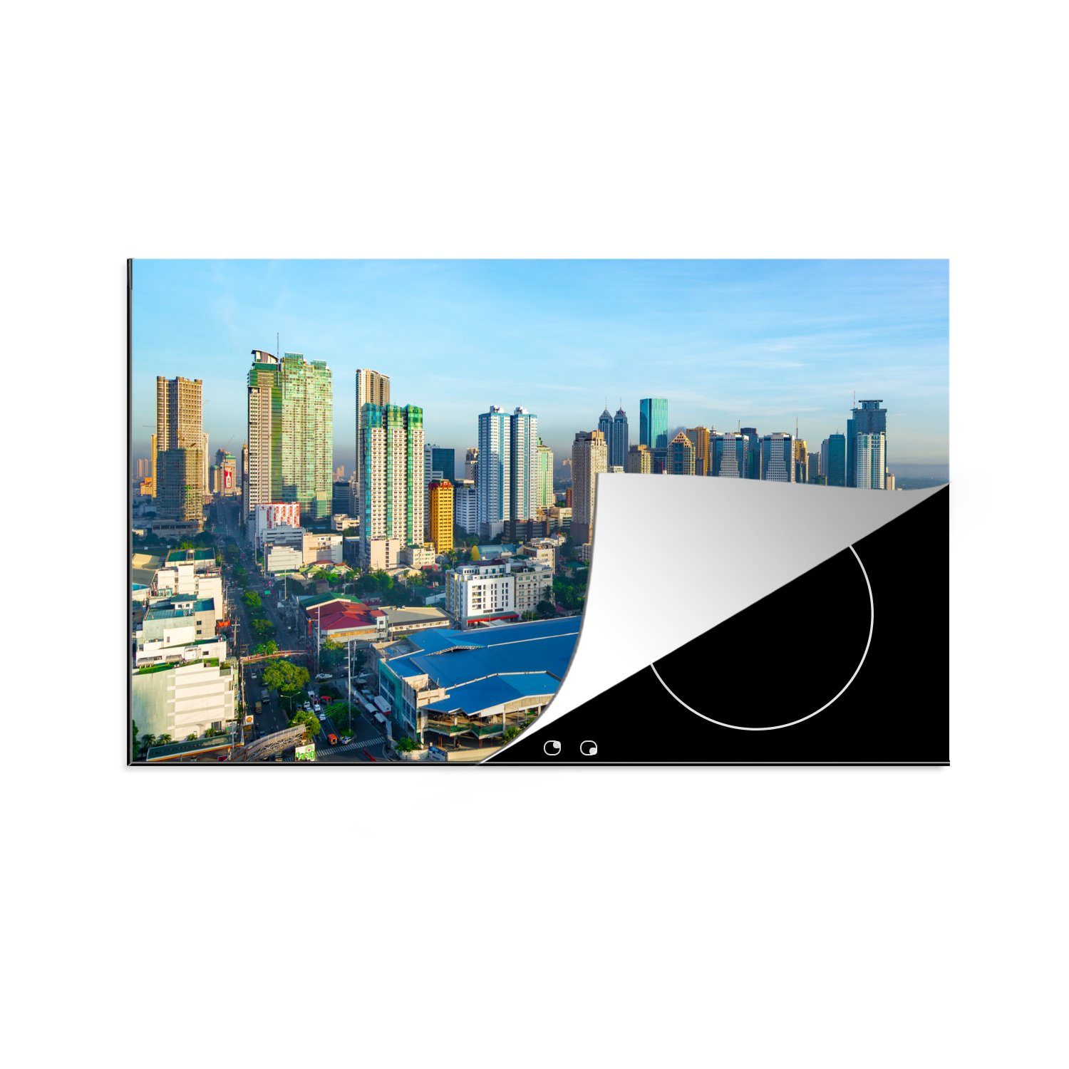 MuchoWow Herdblende-/Abdeckplatte Skyline von Manila auf den Philippinen, Vinyl, (1 tlg), 83x51 cm, Ceranfeldabdeckung, Arbeitsplatte für küche