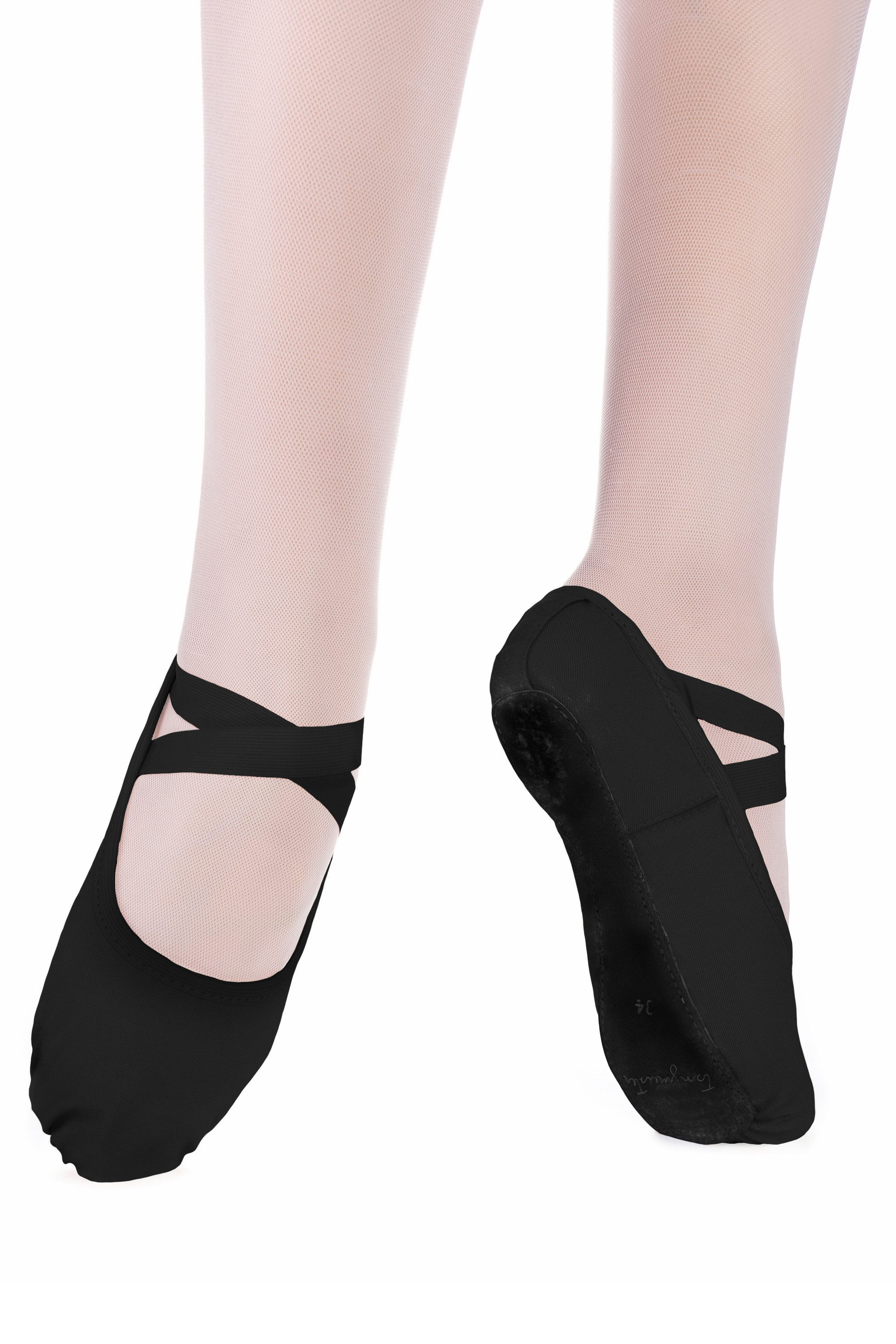 tanzmuster Ballettschläppchen "Jona" aus Baumwoll-Stretch, ganze Sohle Tanzschuh Ballettschläppchen für Kinder und Erwachsene