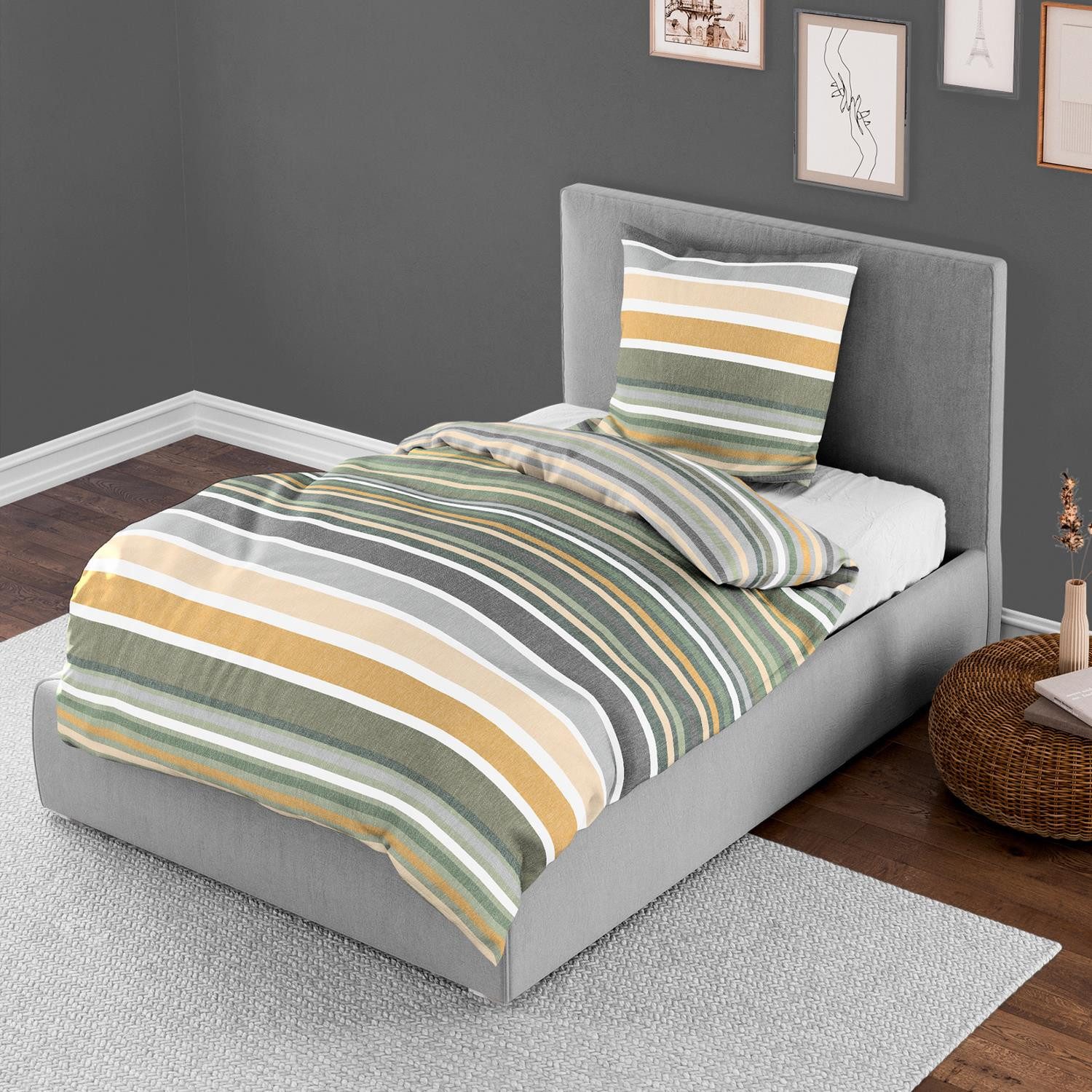 BIERBAUM Bettwäsche Bettwäsche Bierbaum Biber 4067-31 Streifen Grün Ockerge günstig online kaufen